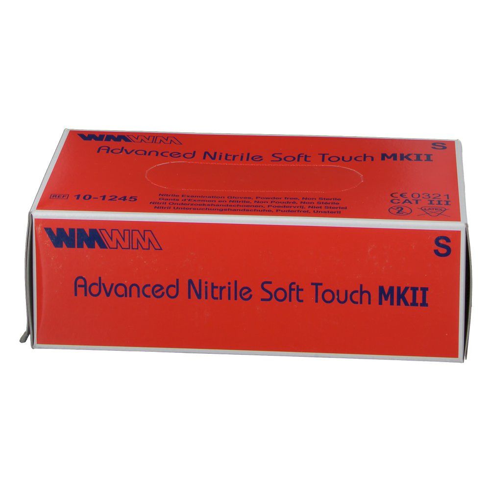 Boîte rouge "WMWM Advanced Nitrile Soft Touch MKII". Taille S. Marquage CE.