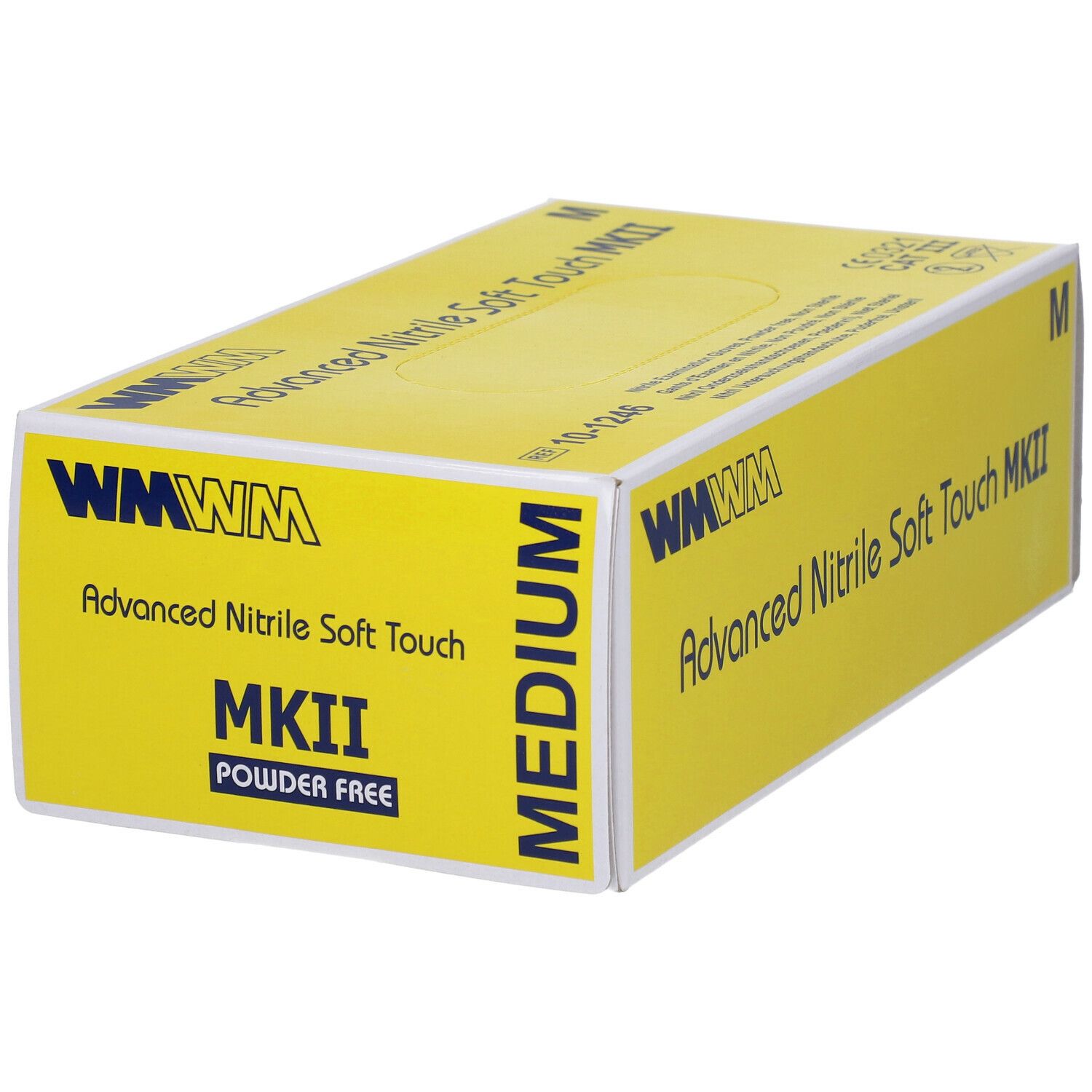 Boîte jaune "WM Advanced Nitrile Soft Touch MKII". Taille M. "Sans poudre".