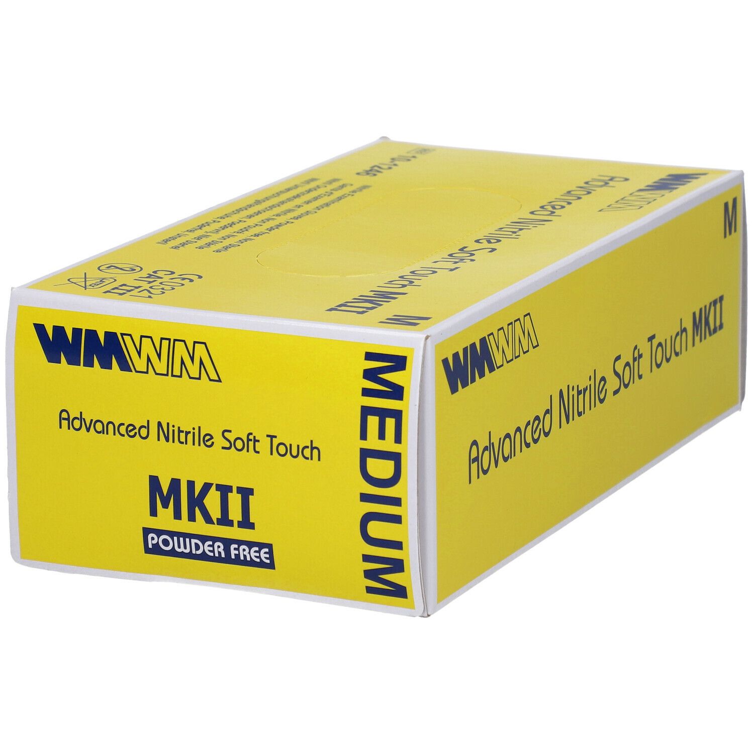 Boîte jaune "WM Advanced Nitrile Soft Touch MKII". Taille M. "Sans poudre".