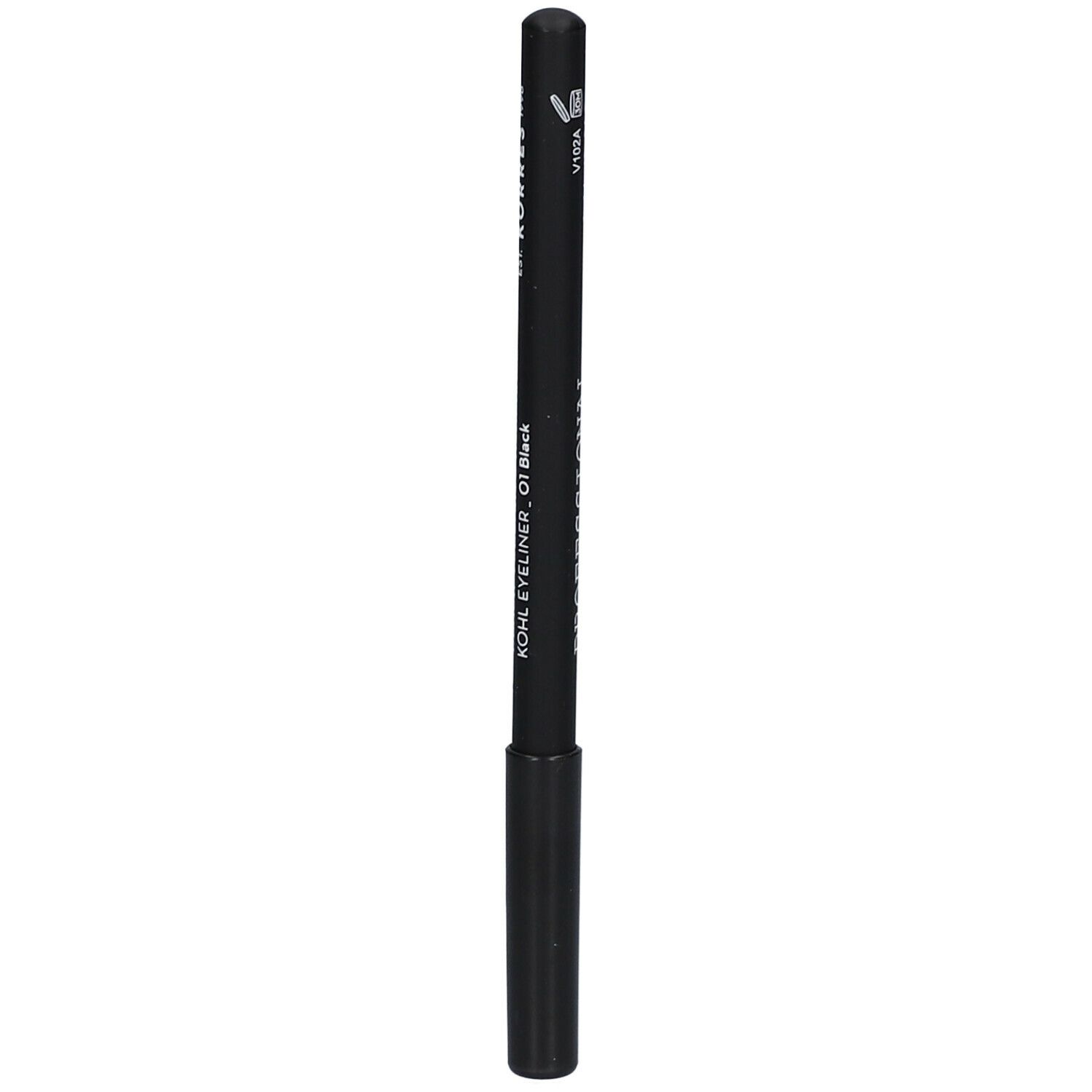 Crayon khôl noir. Inscription: KOHL EYELINER - 01 Black. Forme cylindrique. Pointe noire.