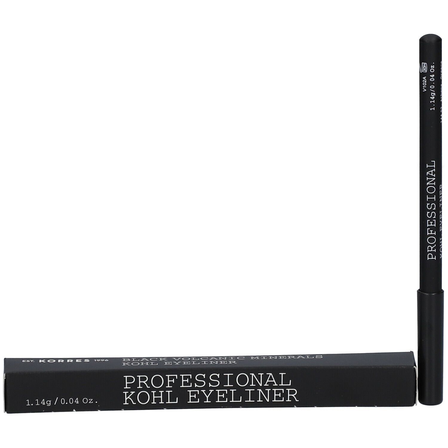 Crayon khôl et emballage. Crayon noir et boîte rectangulaire. Inscription: PROFESSIONAL KOHL EYELINER.
