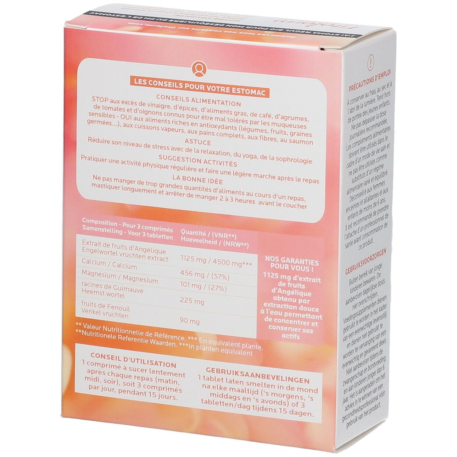 Dos de la boîte Fitoform Stoma Regul BIO. Ingrédients, posologie et informations nutritionnelles. Label BIO.