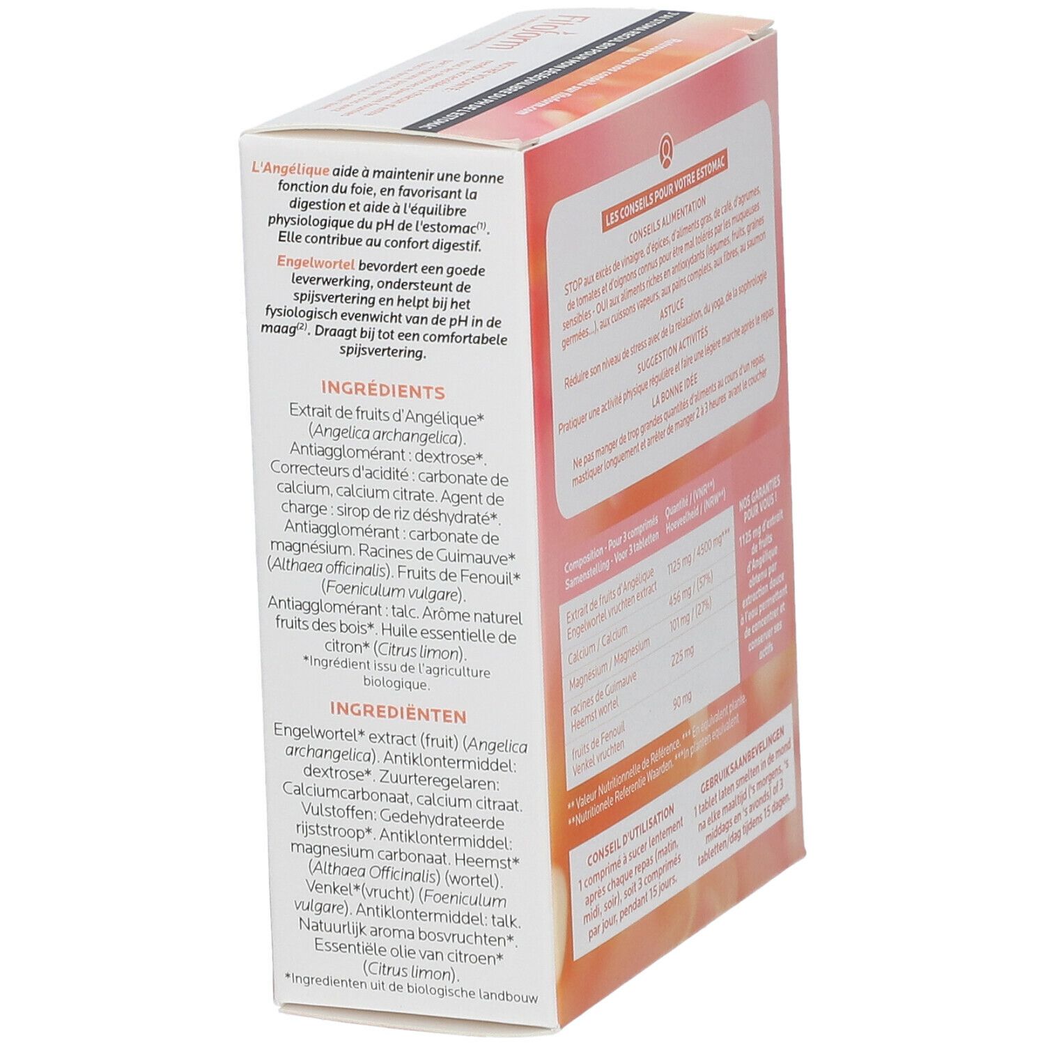 Côté de la boîte Fitoform Stoma Regul BIO. Ingrédients, posologie et informations nutritionnelles. Label BIO.