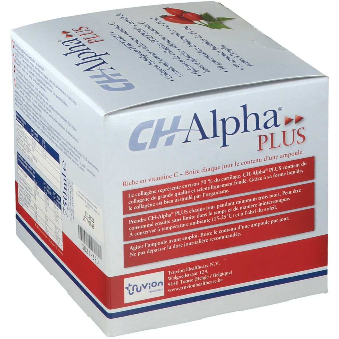 Kartonverpackung mit Produktaufdruck. Aufschrift: CH-Alpha Plus. Enthält Informationen zur Anwendung.