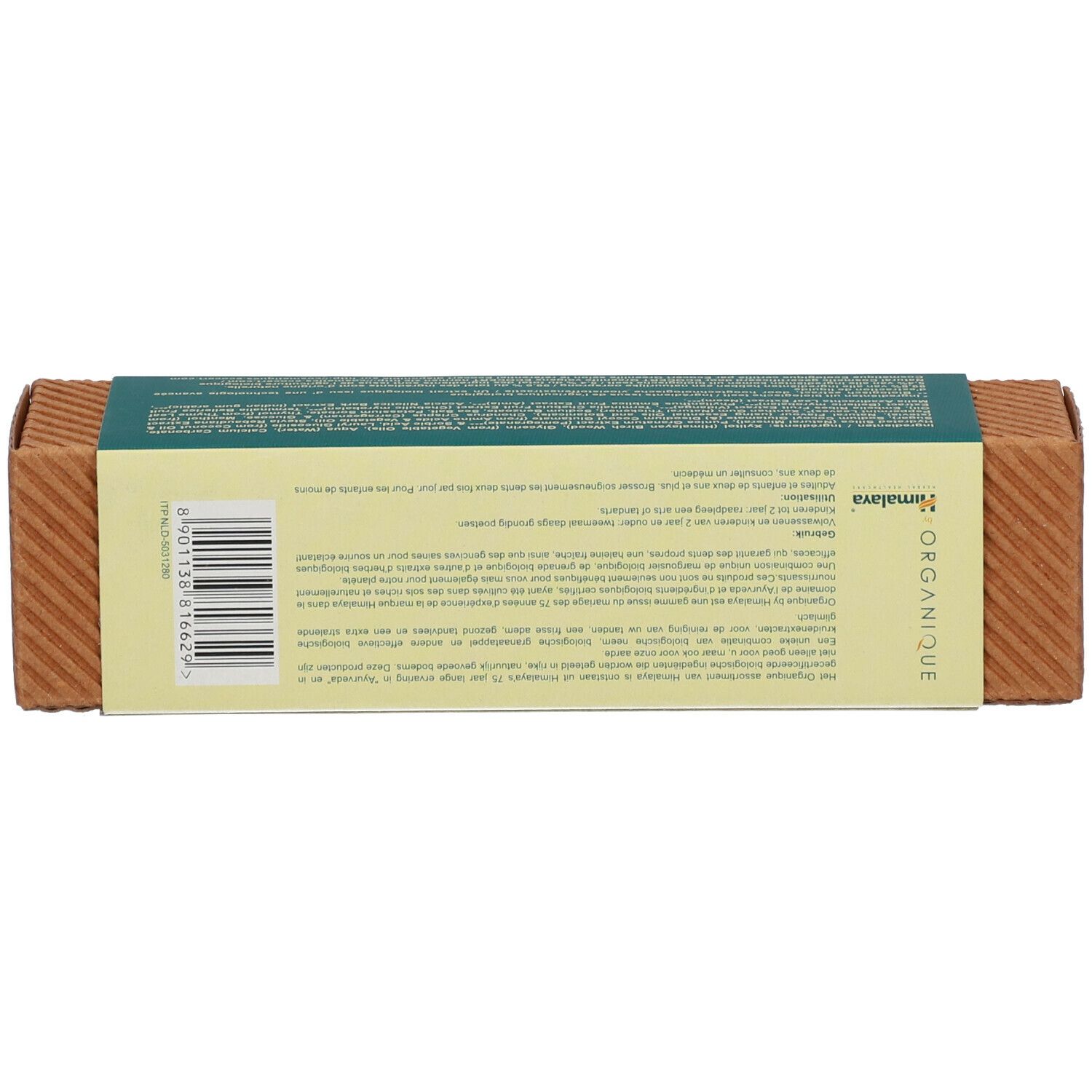 Dos de l'emballage en carton. Inscription: Informations sur le produit. Surface marron, cannelée.