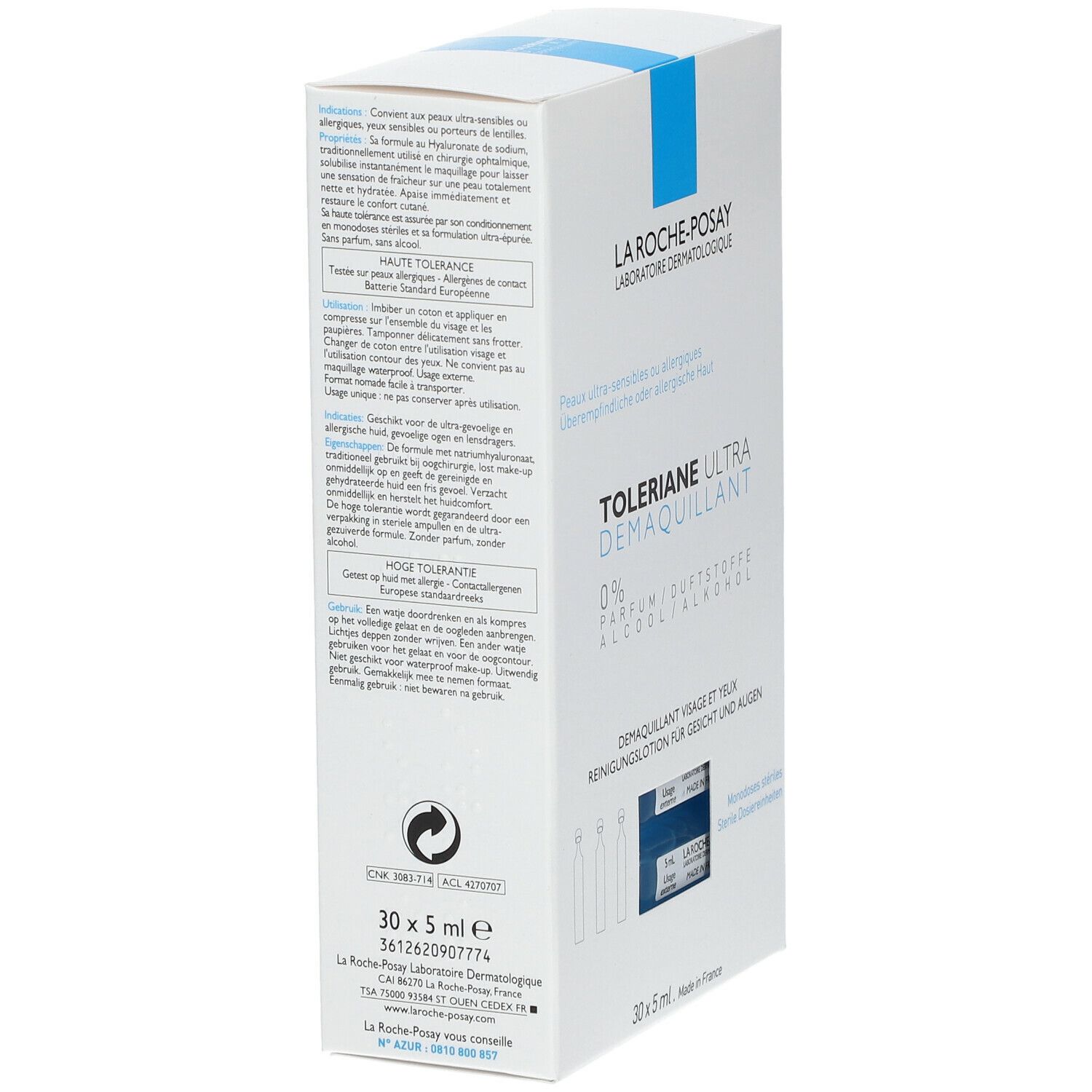 Dos de la boîte La Roche-Posay Toleriane Ultra Démaquillant. Texte.