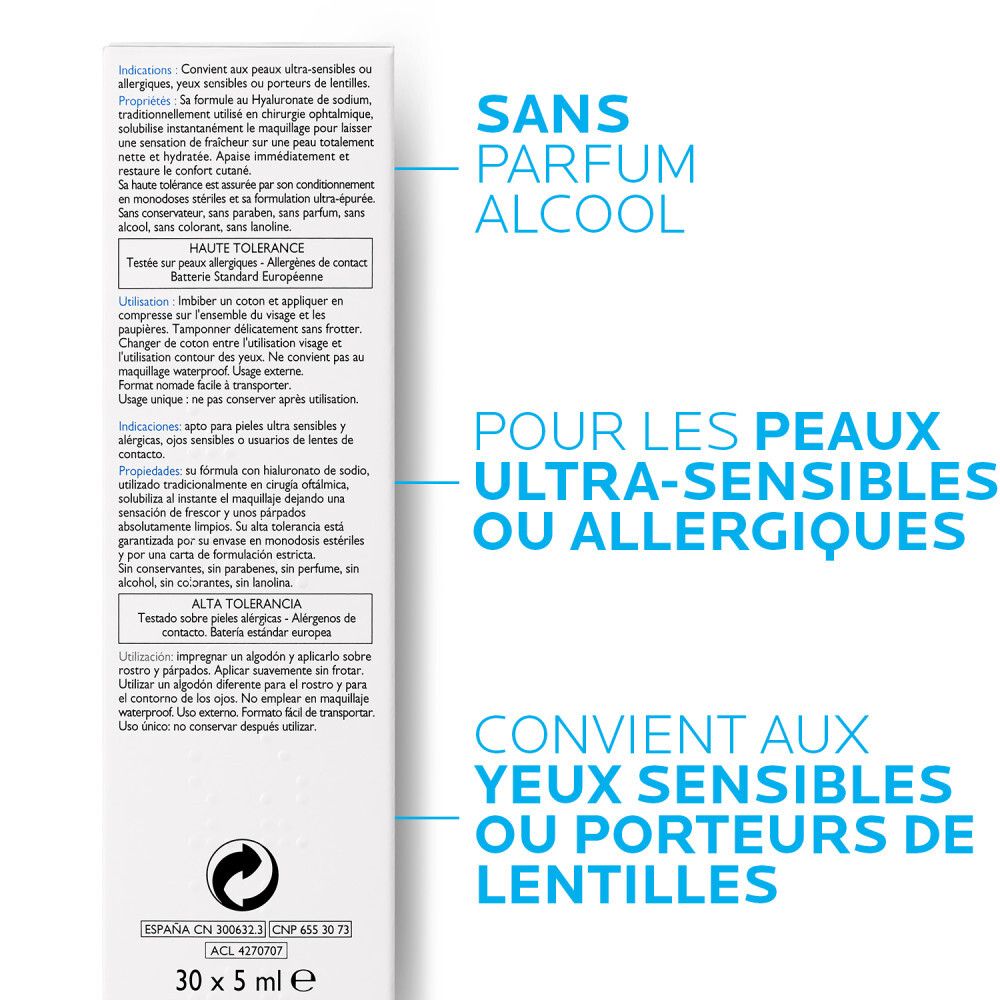 Dos de la boîte La Roche-Posay Toleriane Ultra Démaquillant. Texte.