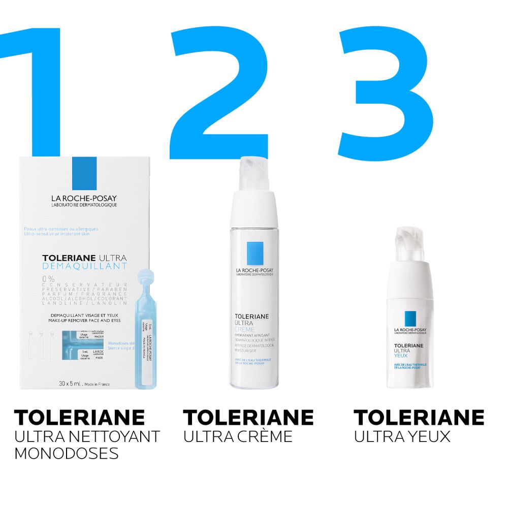 Dos de la boîte La Roche-Posay Toleriane Ultra Démaquillant. Texte.
