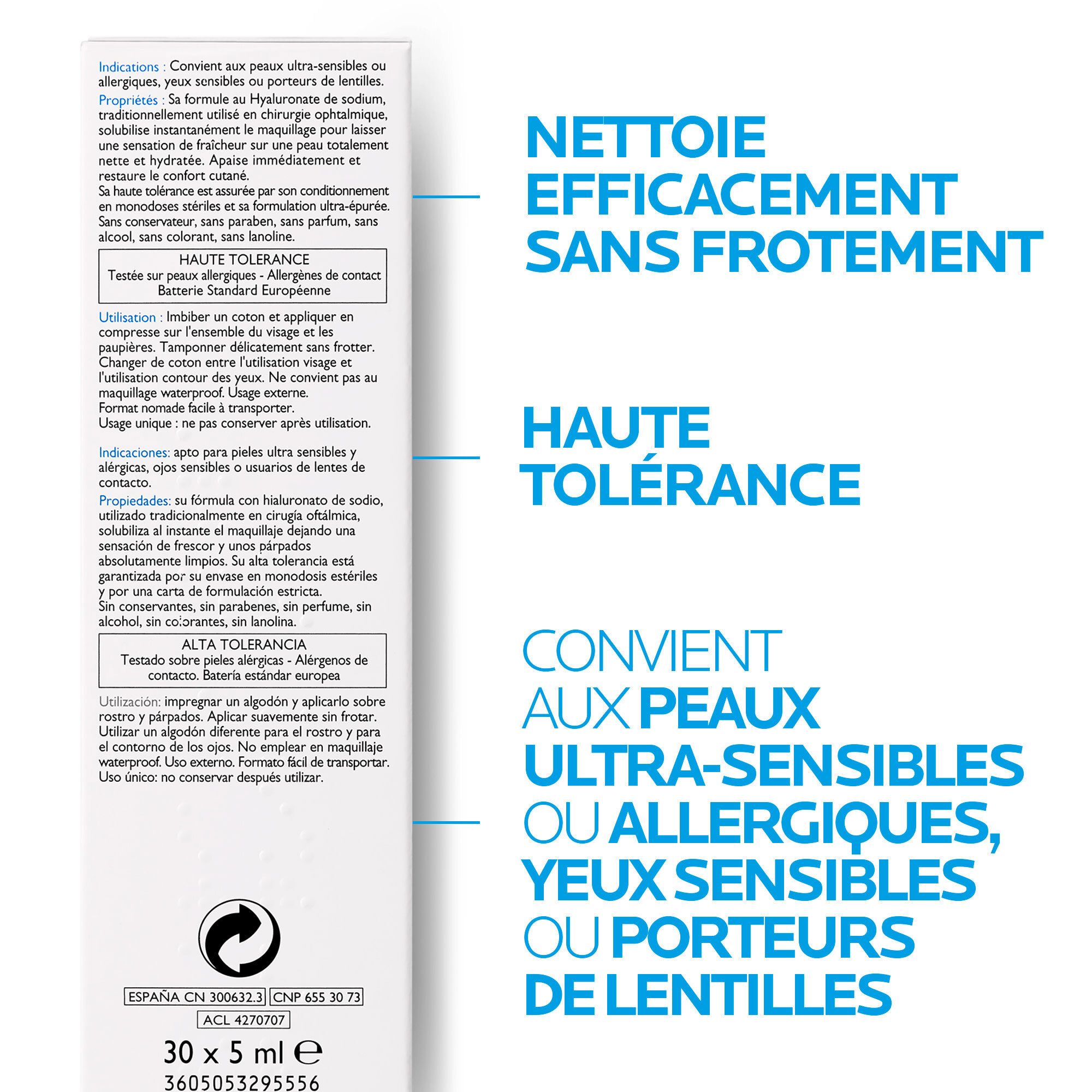 Dos de la boîte La Roche-Posay Toleriane Ultra Démaquillant. Texte et logos.