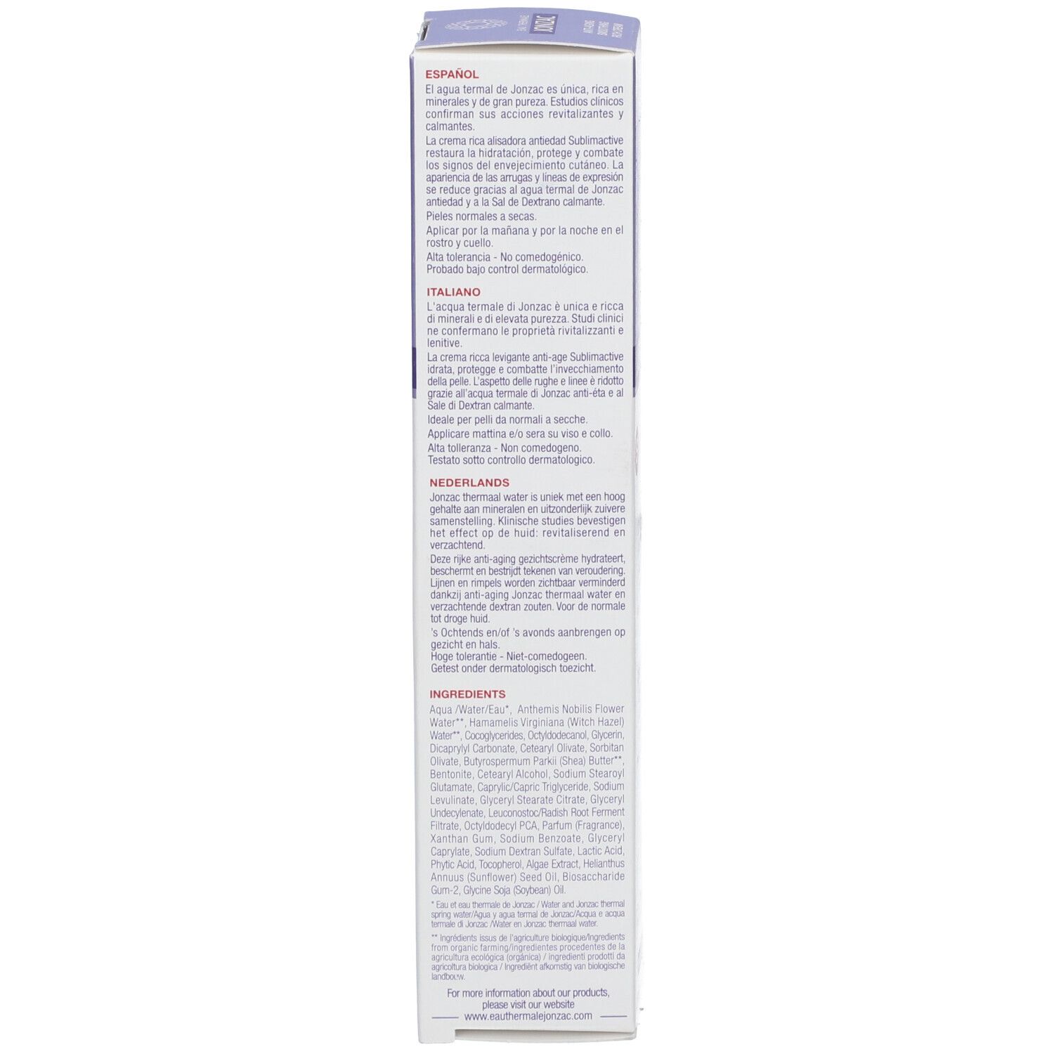 Produktverpackung. Text in Niederländisch. Inhaltsstoffe. Bio-Zertifizierung. Vegan-Siegel.