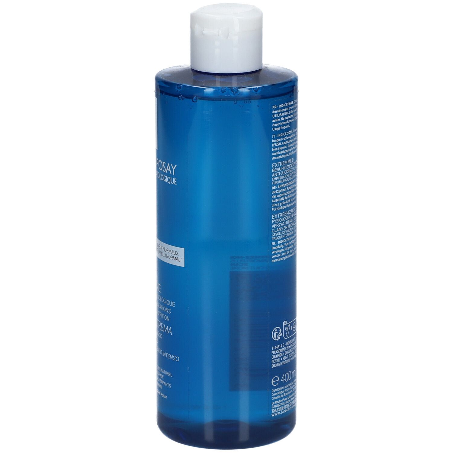 Dos du flacon bleu. La Roche-Posay Kerium Shampoo. 400ml.