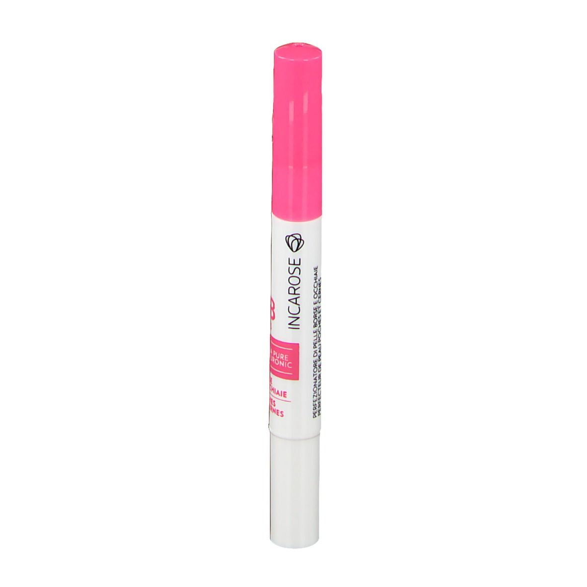 Stylo rose et blanc. Inscription: Incarose, BB Eyes, Extra Pure Hyaluronic. Pour cernes et poches.