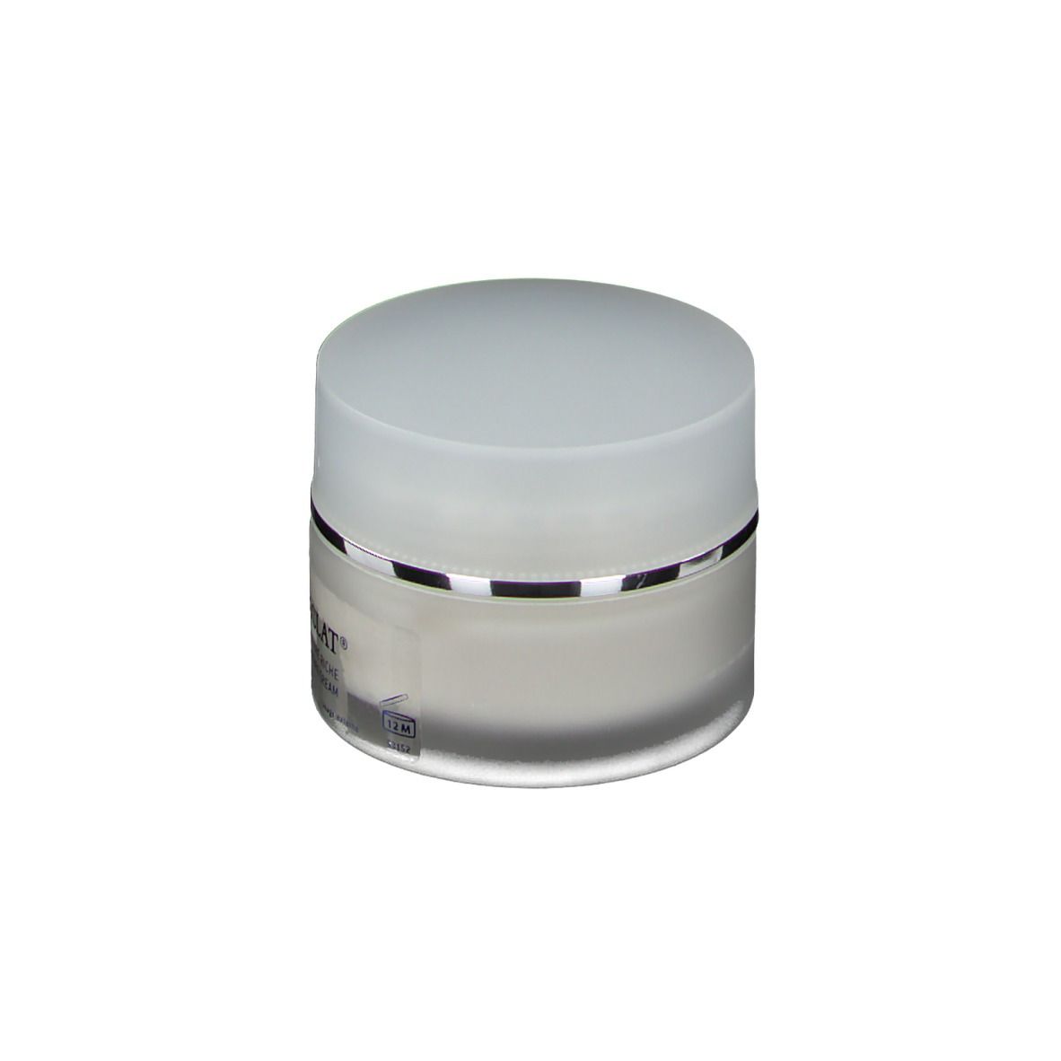 Pot de crème avec couvercle. Inscription: Coup d'éclat, Crème Confort, Texture Riche. 50 ml.