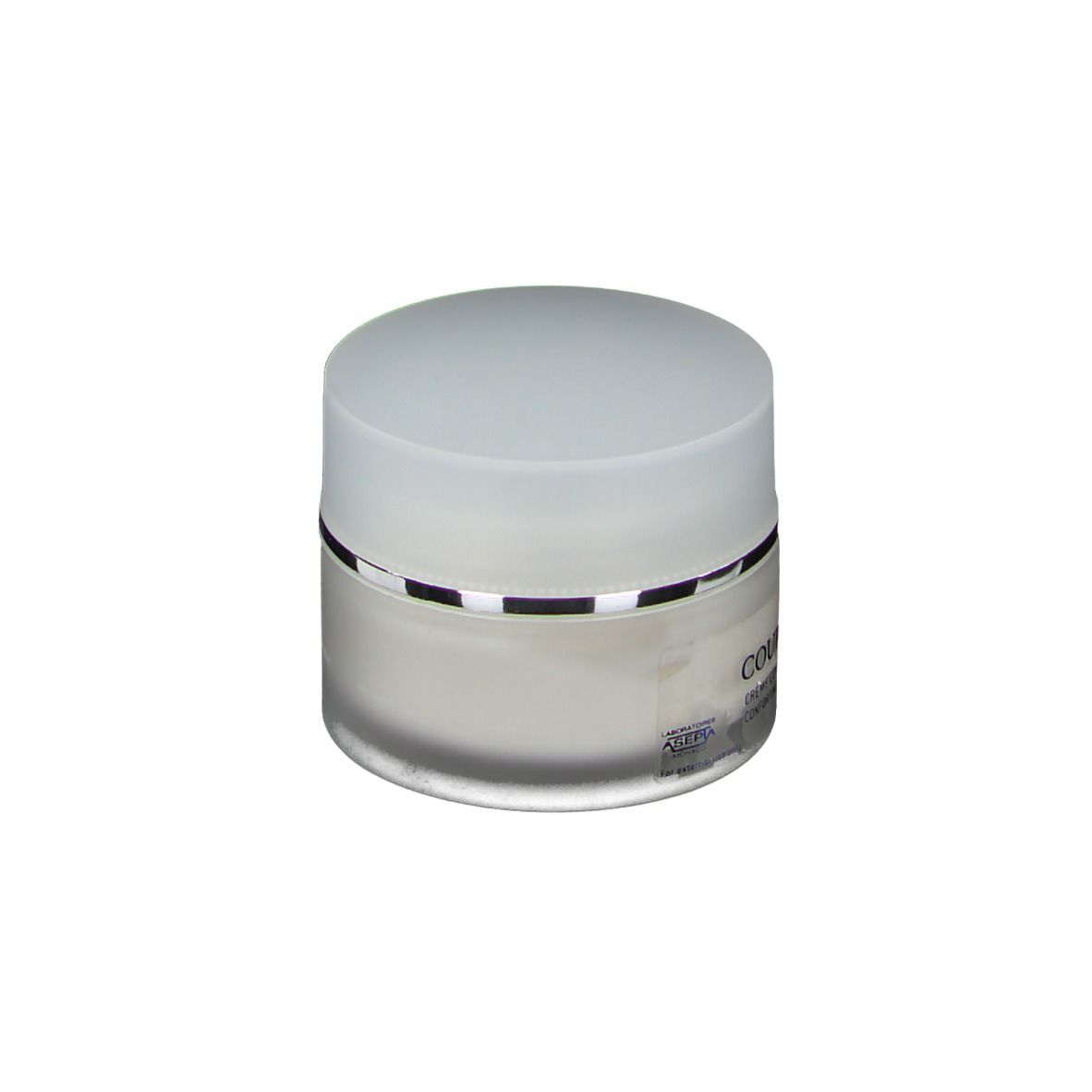 Pot de crème avec couvercle. Inscription: Coup d'éclat, Crème Confort, Texture Riche. 50 ml.