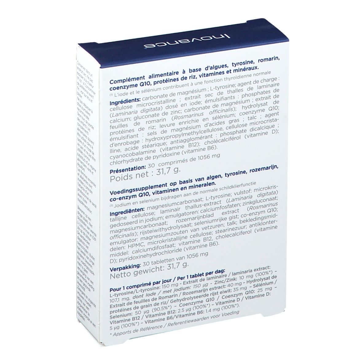 Dos de la boîte "Thyrovance". Contient ingrédients, informations nutritionnelles et autres informations.