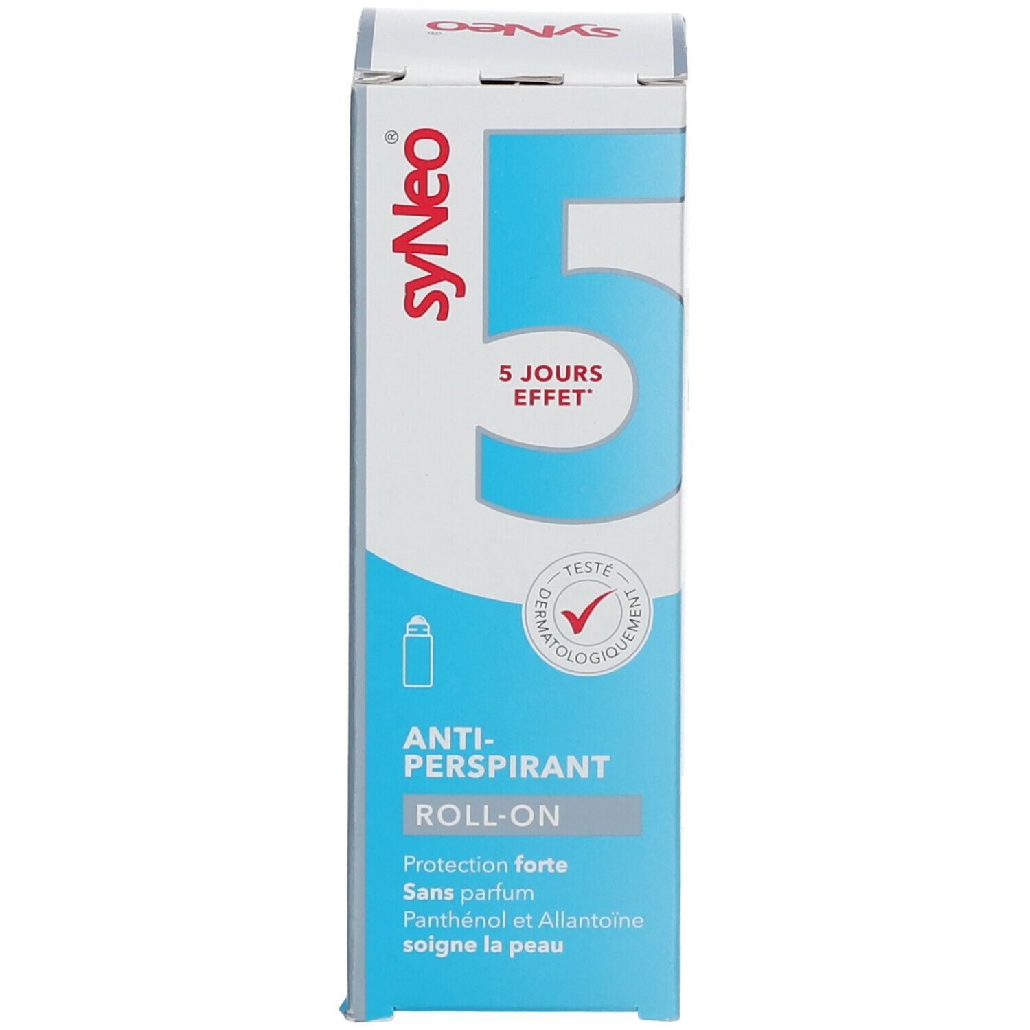 Verpackung mit Aufschrift "5" und "Anti-Transpirant". Logo und Produktabbildung.
