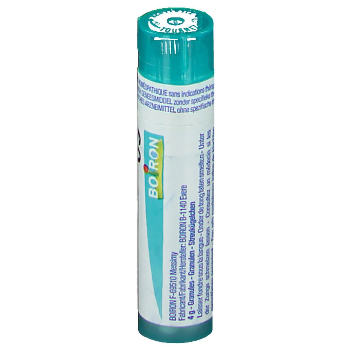 Tube cylindrique Hamamelis Virginiana 9CH. Marque Boiron. Bouchon turquoise. Inscriptions blanches.