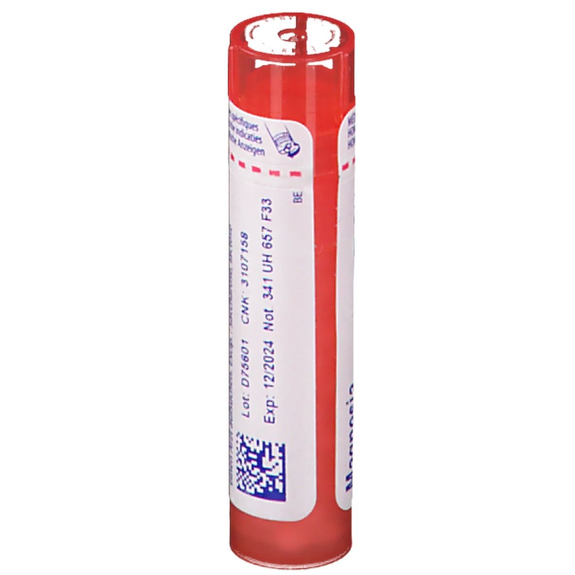 Rode tube met wit etiket. Opschrift: Exp. 12/2024, CNK 3107158, Magnesia.