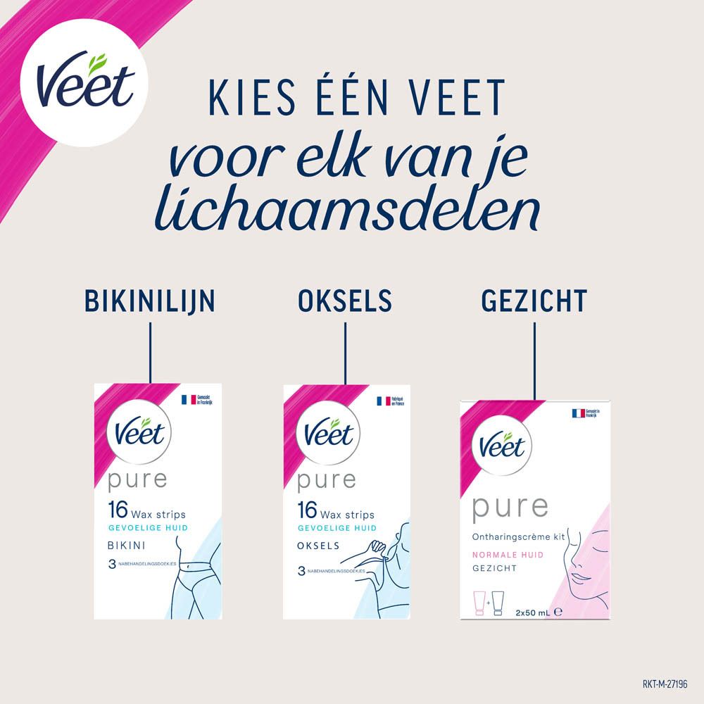 Veet Pure 16 ontharingsstrips voor de bikinilijn, voor de gevoelige huid.