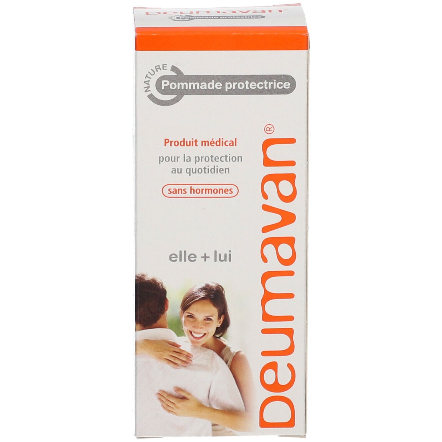 Produktverpackung. Logo und Produktname. Aufdrucke: elle + lui, sans hormones, Produkt medical. Abbildung eines Paares.