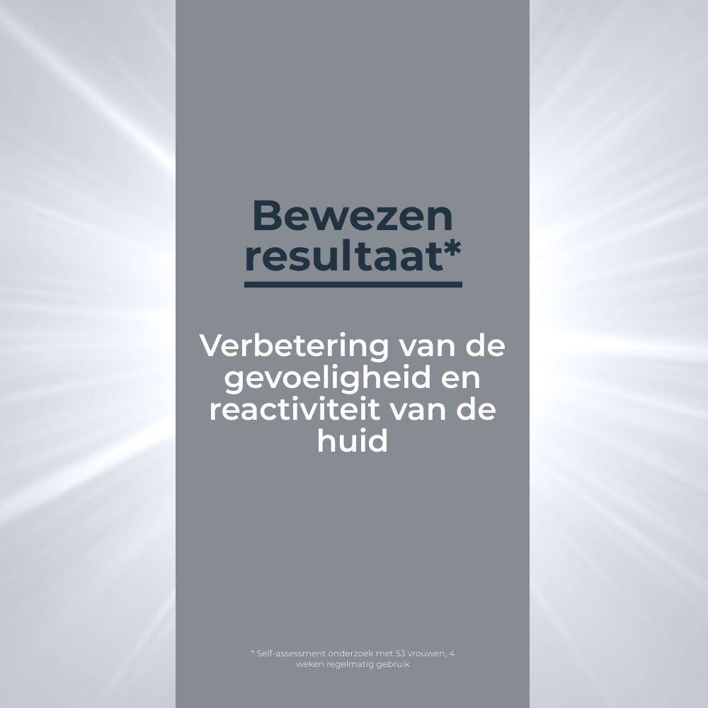 Tekst op grijze achtergrond: Verbetering van de gevoeligheid en reactiviteit van de huid.
