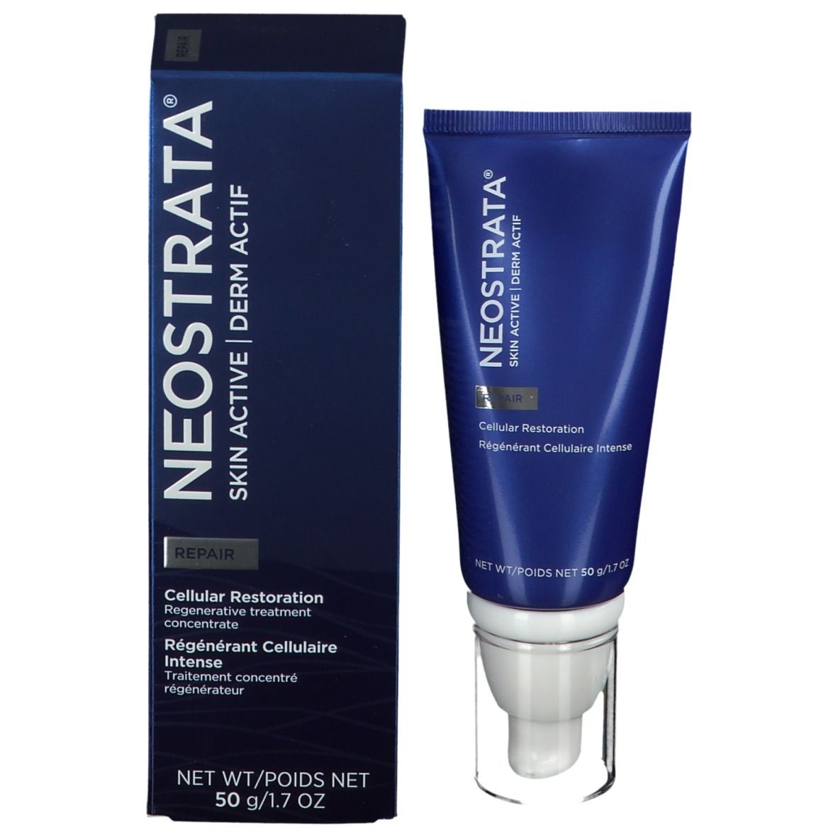 Produktverpackung mit Tube und Schachtel. Aufschrift: NeoStrata SKIN ACTIVE Cellular Restoration. Text in Englisch und Französisch.