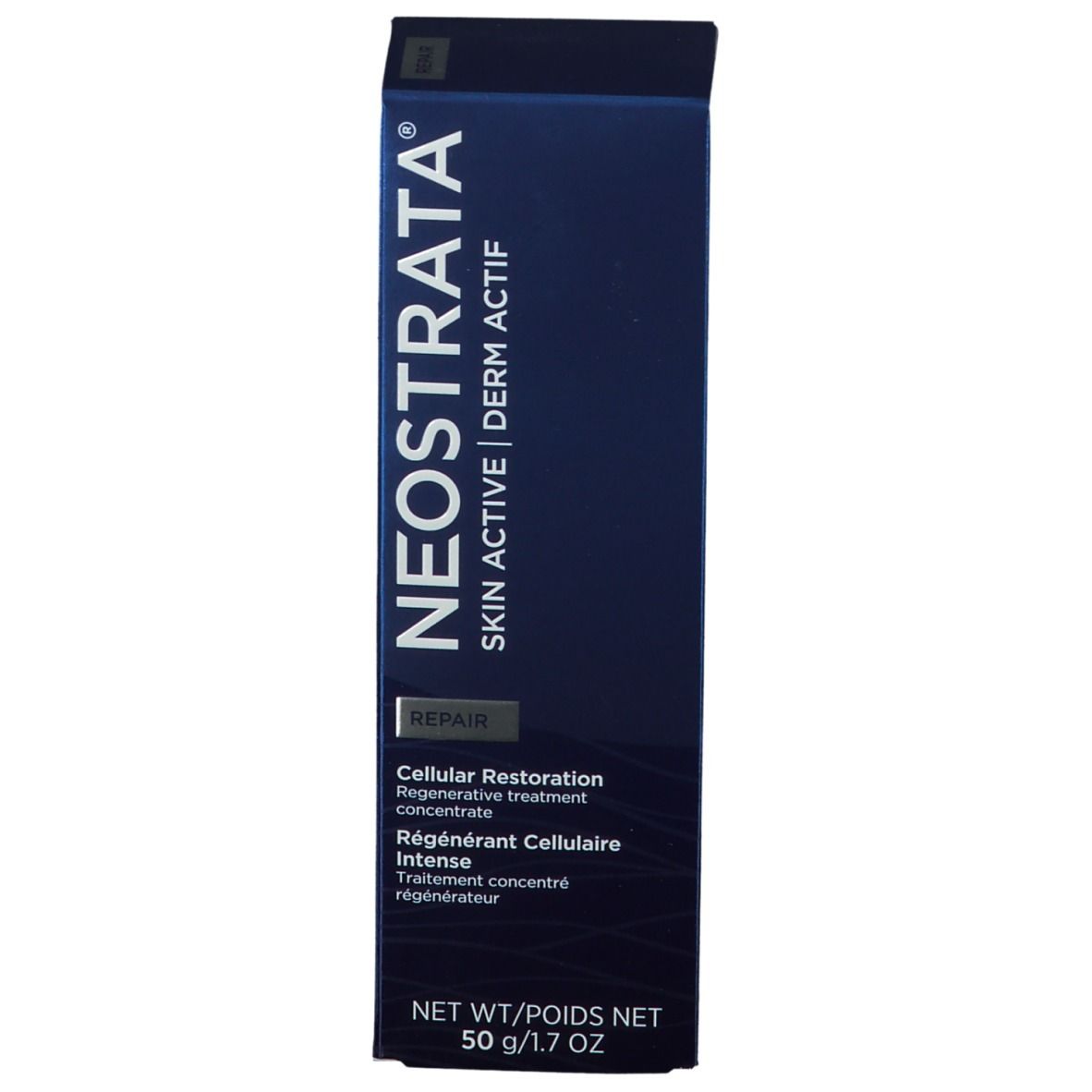 Blaue Schachtel mit Produktnamen und Text. Aufschrift: NeoStrata SKIN ACTIVE Cellular Restoration. Text in Englisch und Französisch.