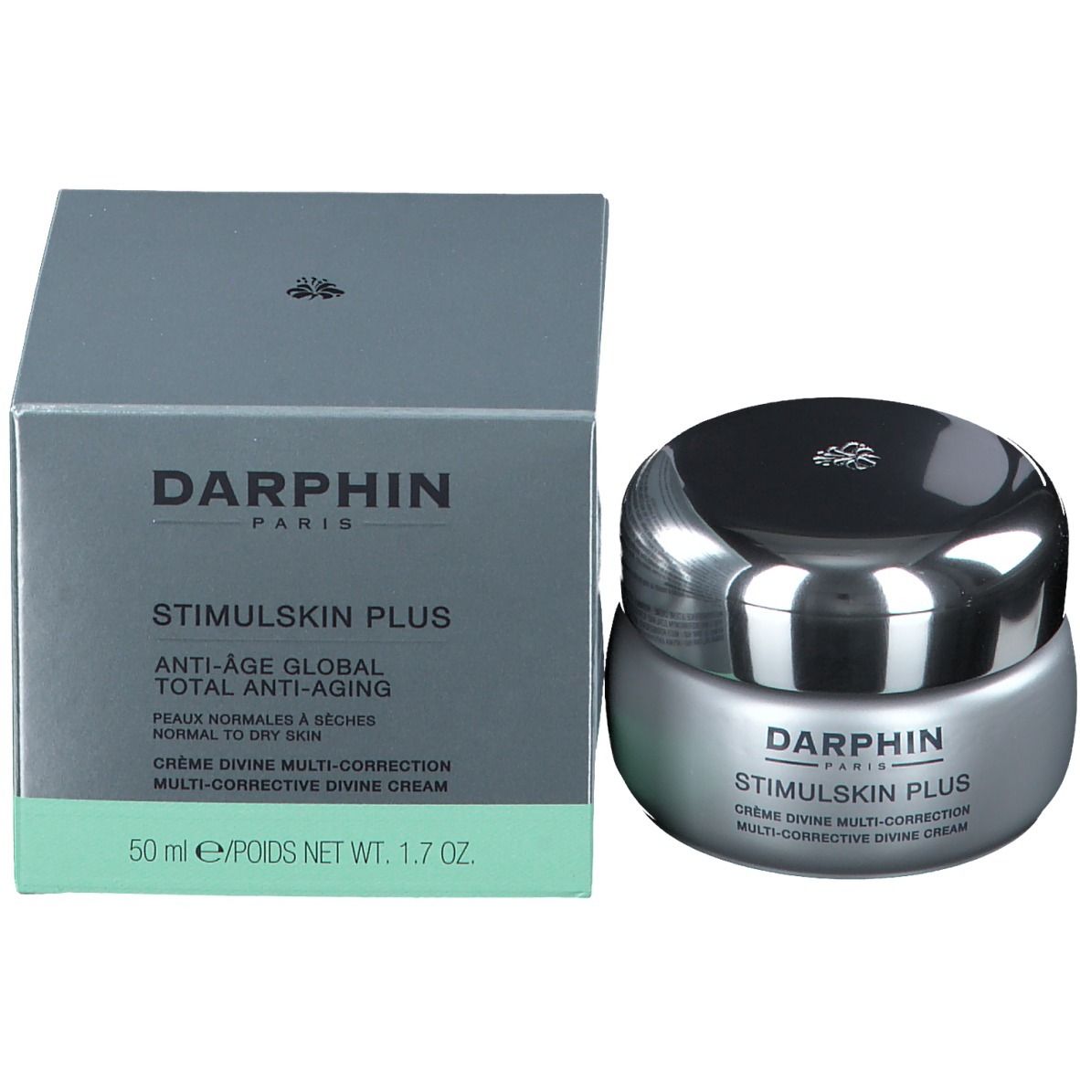 Creme-Tiegel und Schachtel. Auf dem Tiegel und der Schachtel steht "DARPHIN STIMULSKIN PLUS".