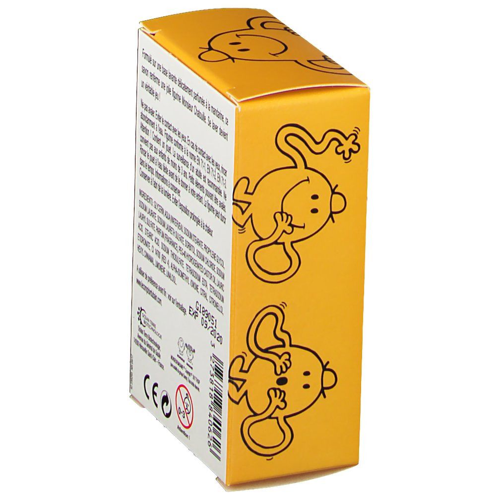 Emballage de savon Monsieur Chatouille, vue latérale. Emballage orange avec illustrations et texte.