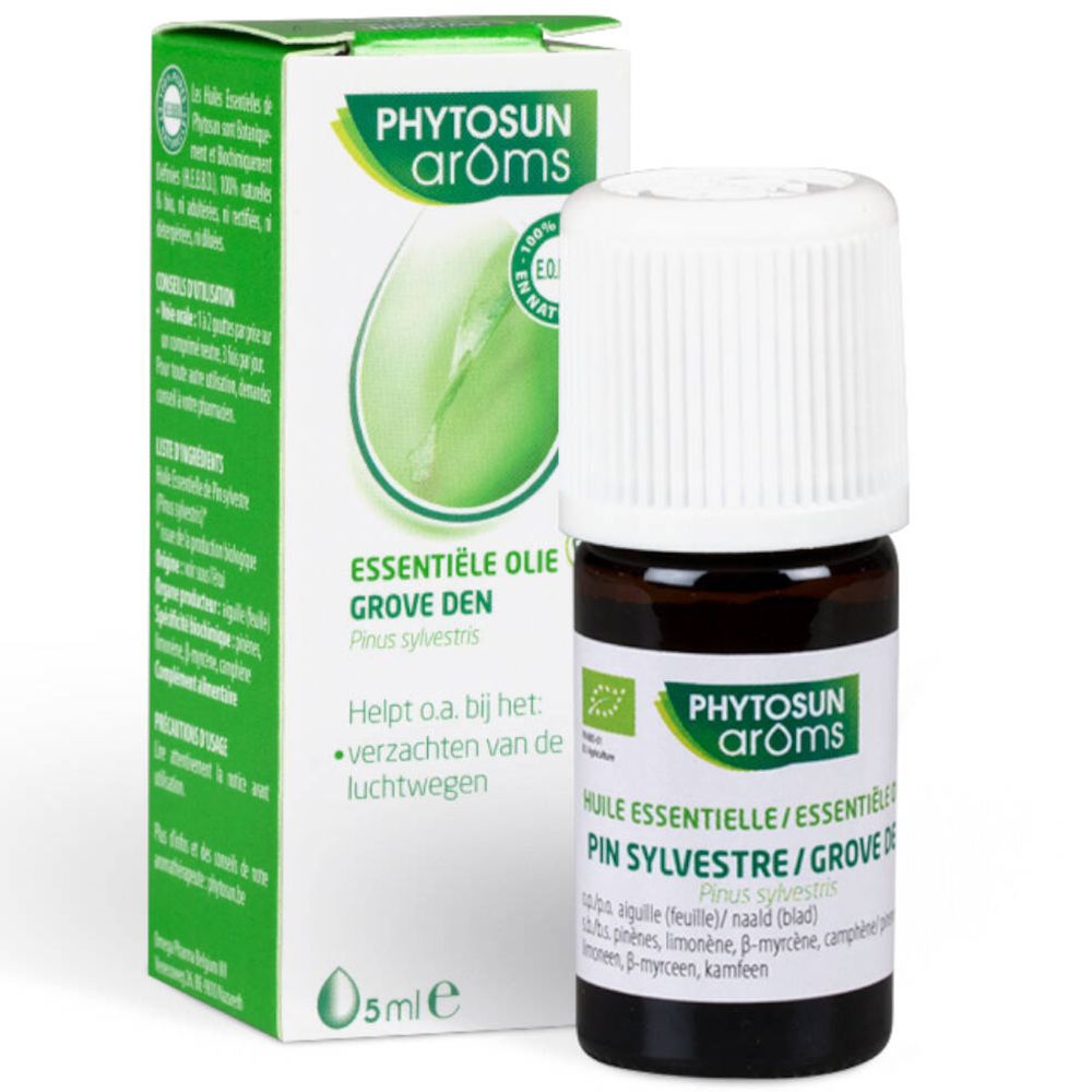 Flacon et boîte PHYTOSUN arôms, huile essentielle Pin Sylvestre. Bio. 5ml.