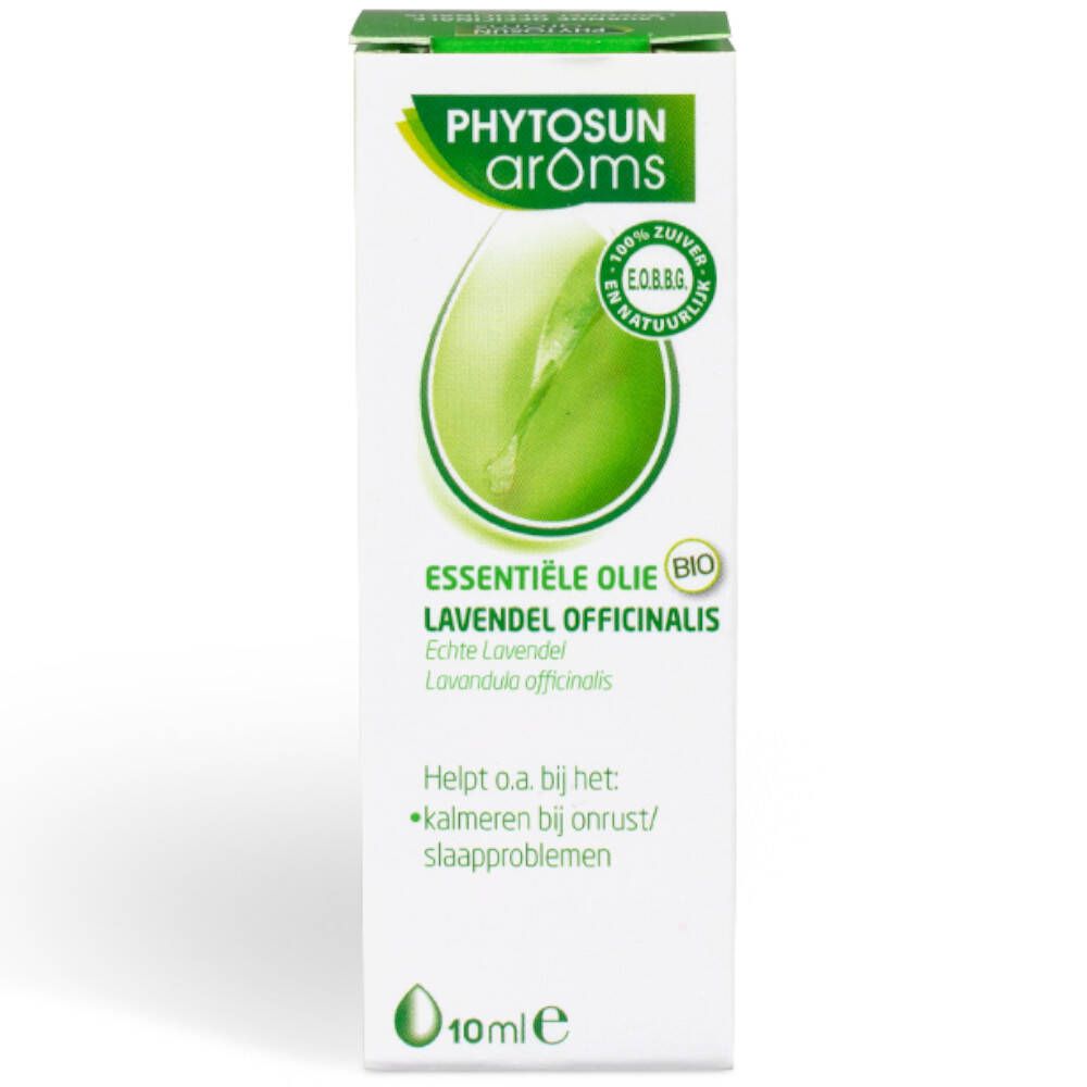 Boîte Phytosun Lavande Officinale Bio. Emballage vert et blanc avec informations produit et label bio.