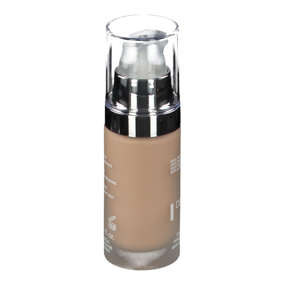 BioNike DEFENCE COLOR Lifting foundation, beige. Fles met pomp en dop. Opschrift: DEFENCE COLOR, Lifting, Anti-Aging Foundation.