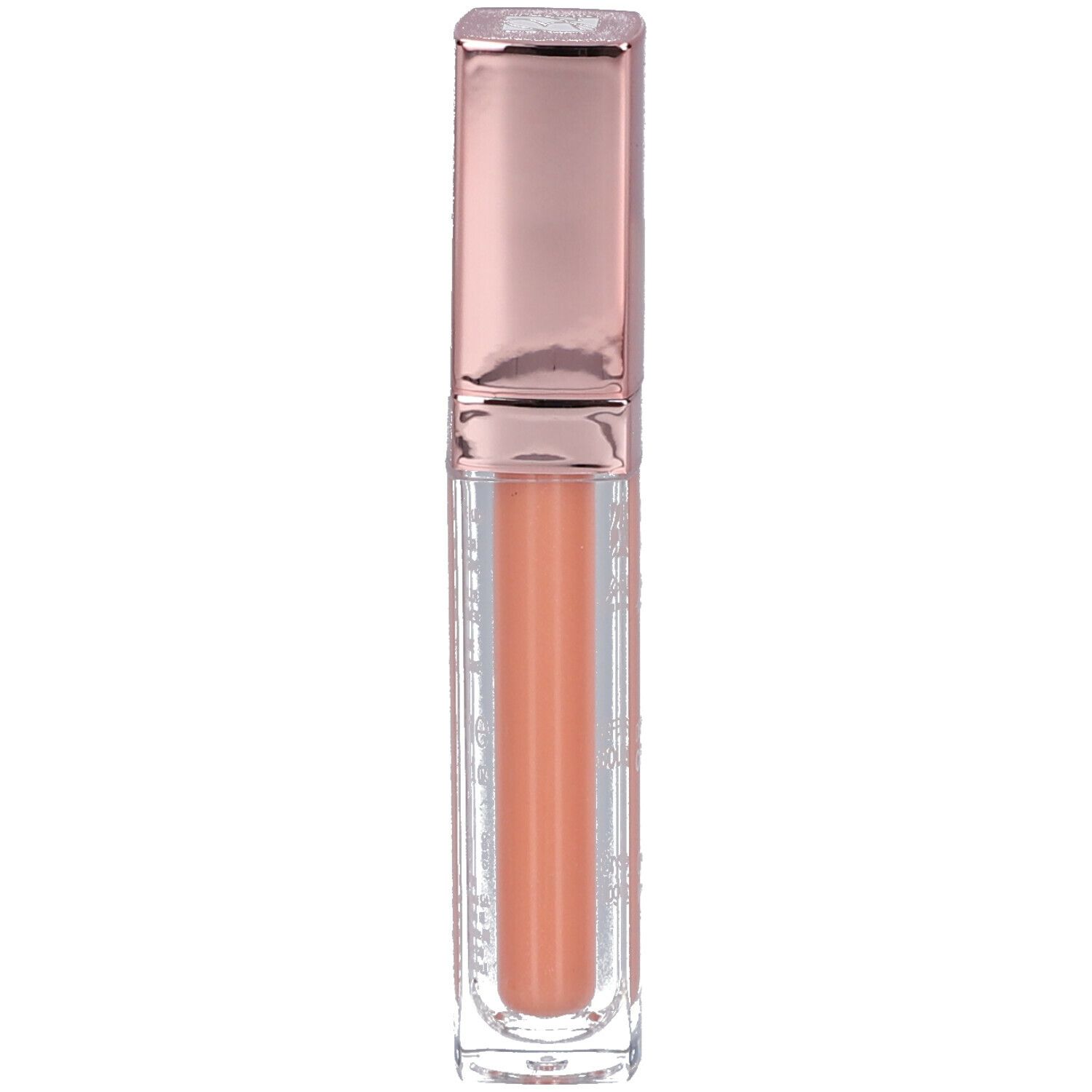 BioNike DEFENCE COLOR Crystal Lipgloss. Boîtier transparent, capuchon or rose. Contenu: gloss pêche.
