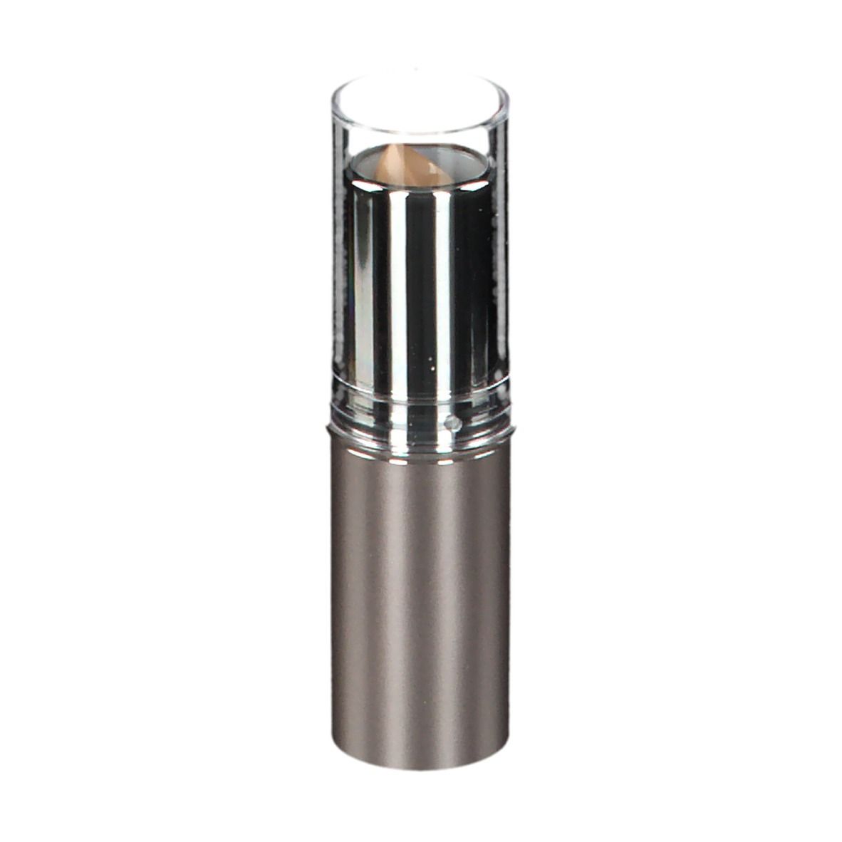 Correcteur en stick avec capuchon transparent. Corps du stick métallique. Vue du produit.