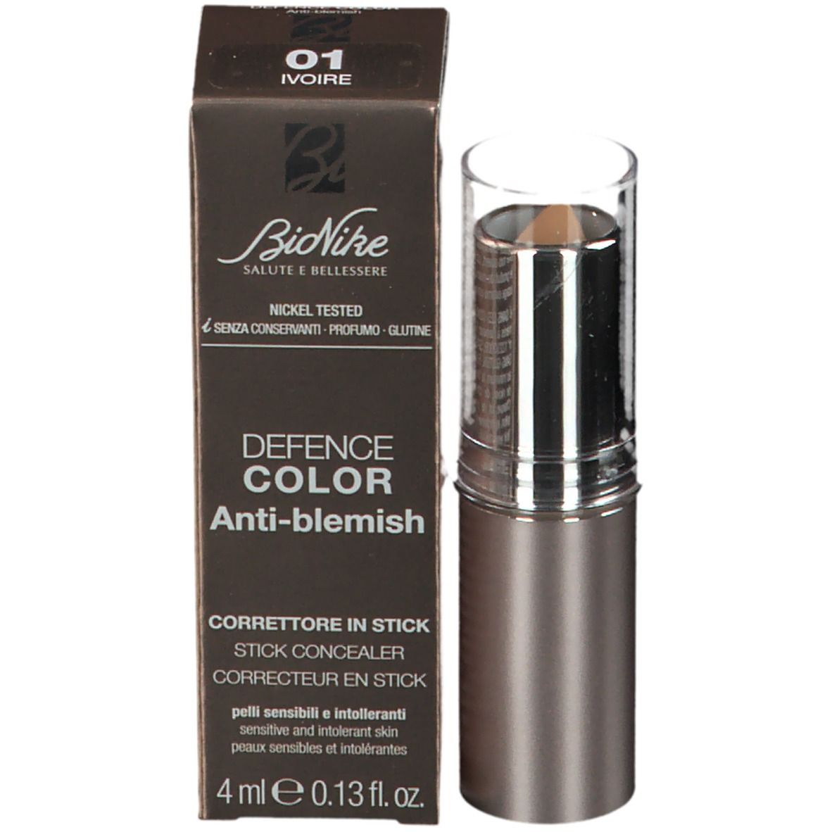 Correcteur Anti-imperfections BioNike DEFENCE COLOR en emballage. Informations visibles.