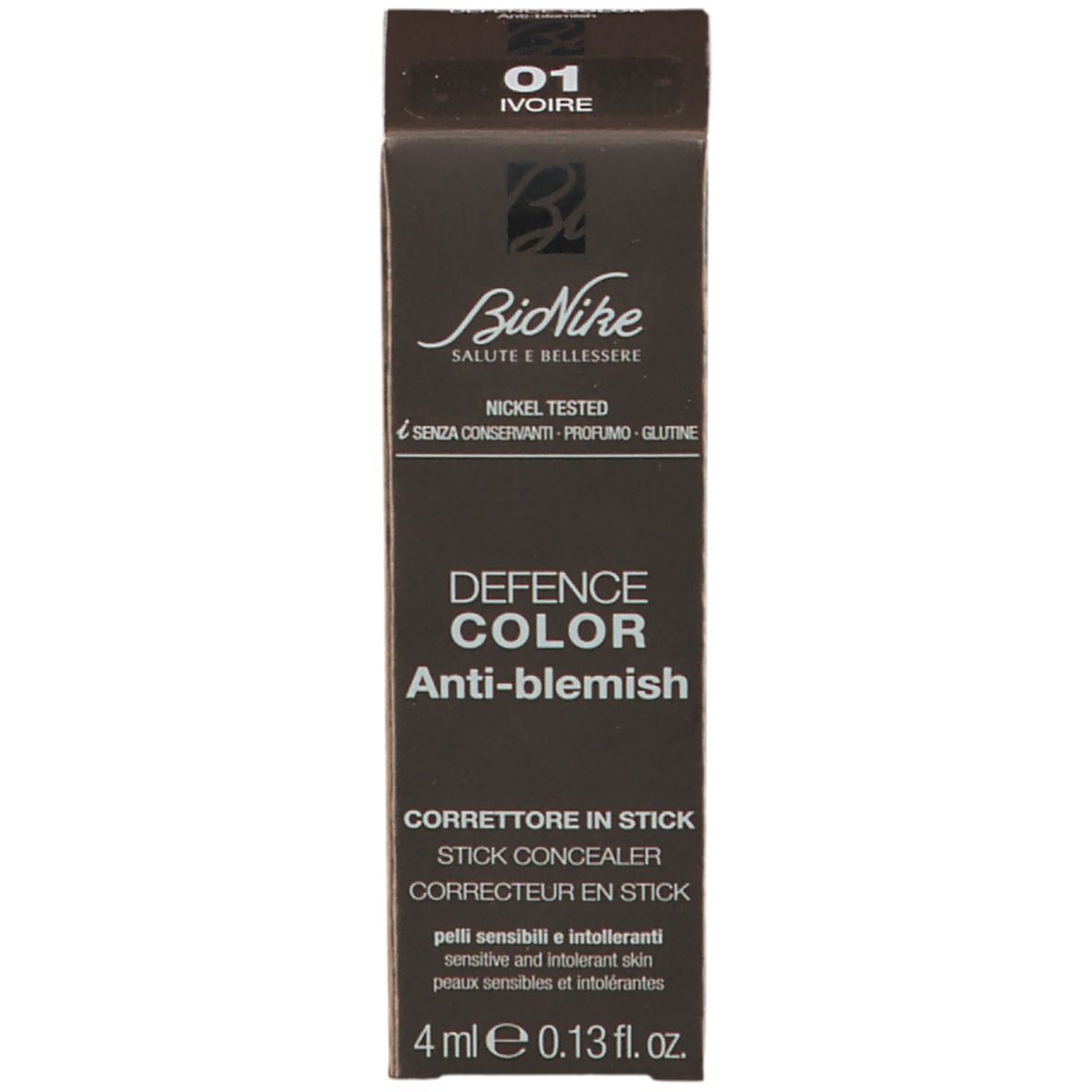 Correcteur Anti-imperfections BioNike DEFENCE COLOR en emballage. Informations visibles.