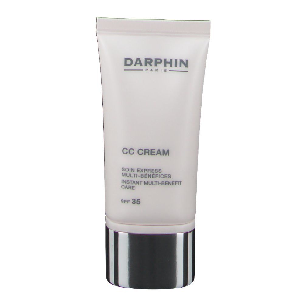 Creme-Tube mit Aufschrift "DARPHIN PARIS" und "CC CREAM". Enthält Text in Französisch und die Angabe "SPF 35".