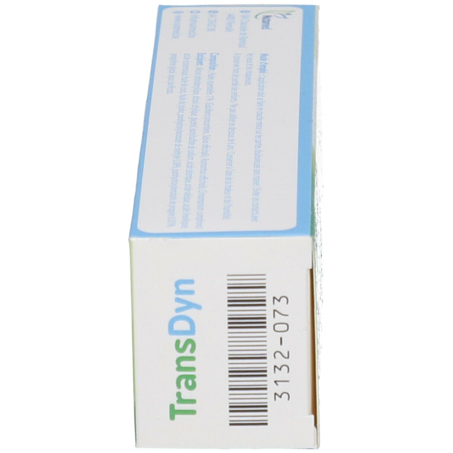 Zijaanzicht van de productverpakking. Opschrift: TransDyn. Barcode en referentienummer.