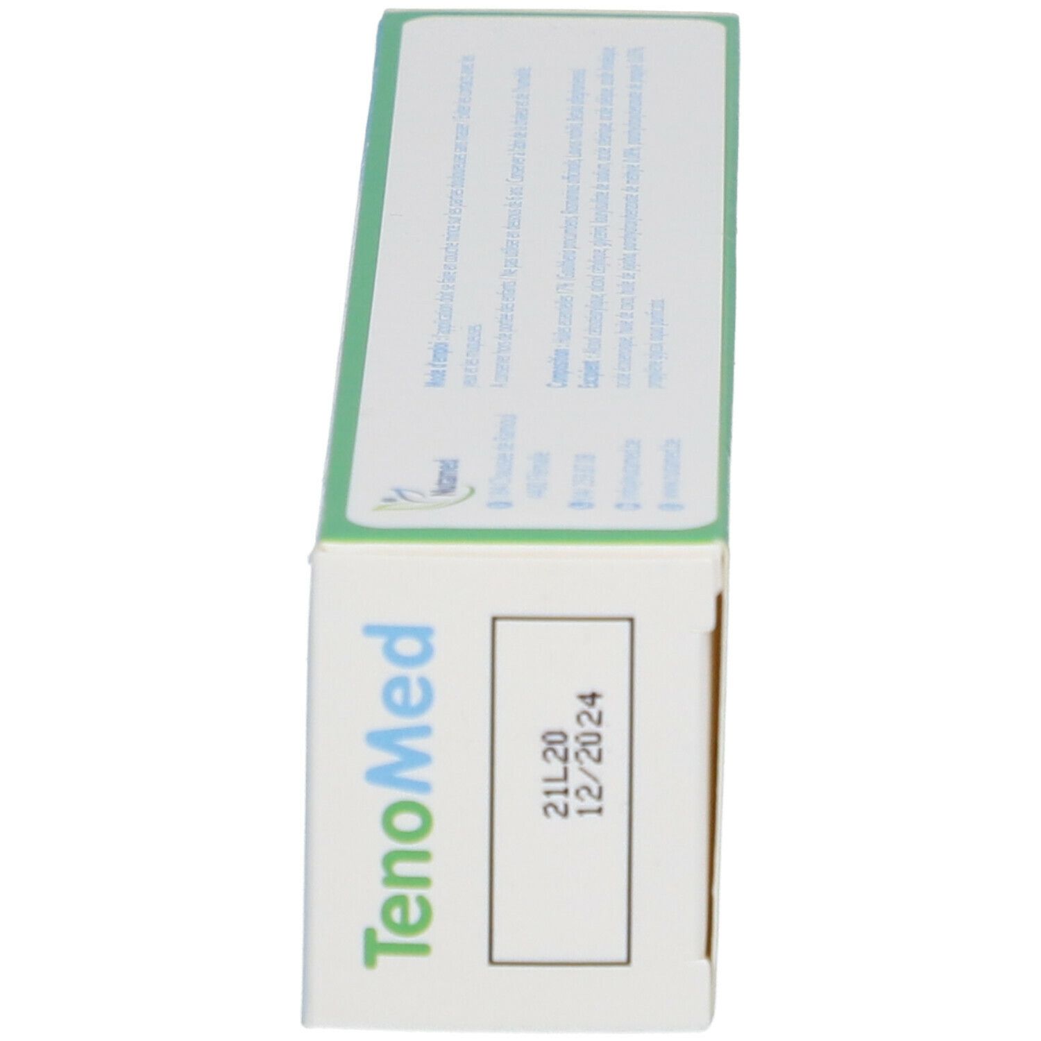 Côté de la boîte avec inscription TenoMed. Date de péremption 12/2024.