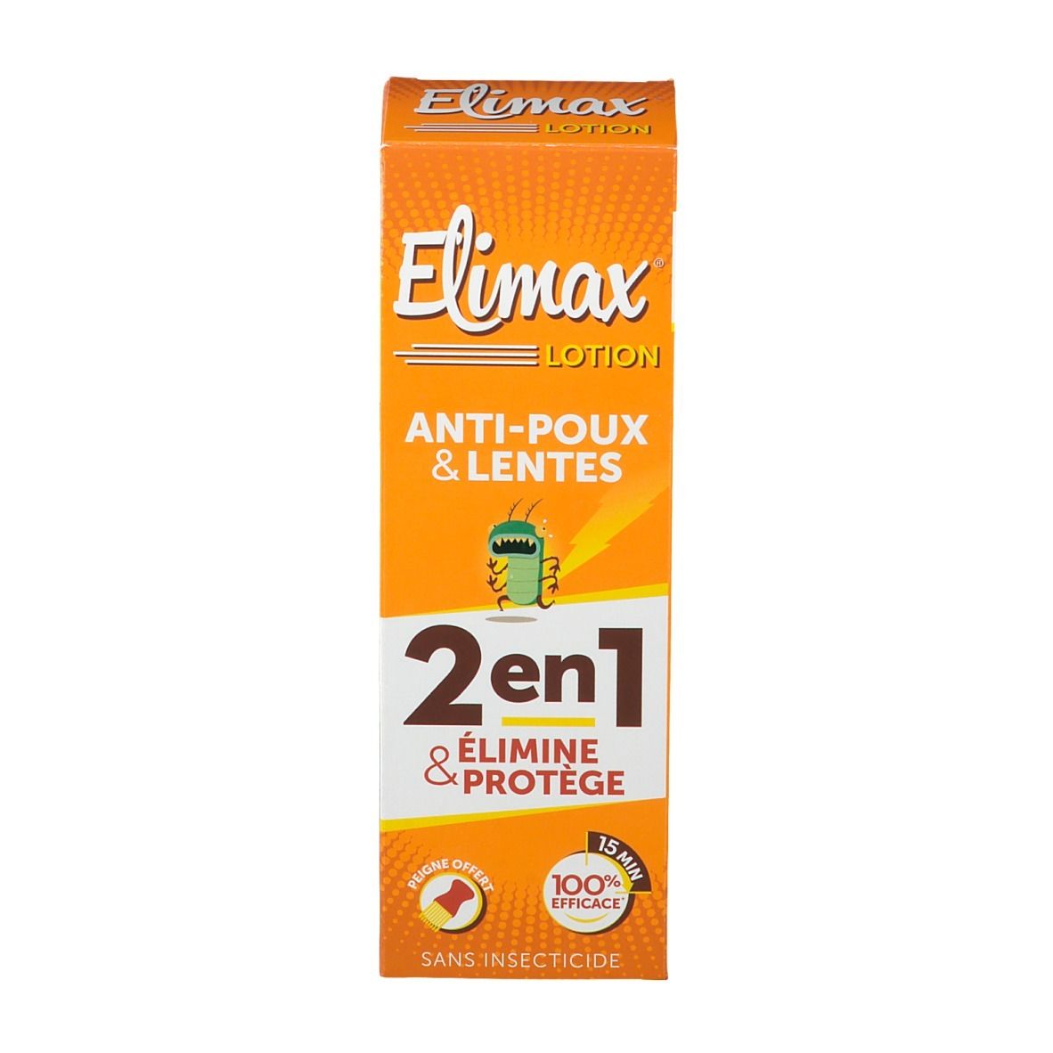 Emballage du produit Elimax. Emballage orange avec nom et logo du produit.