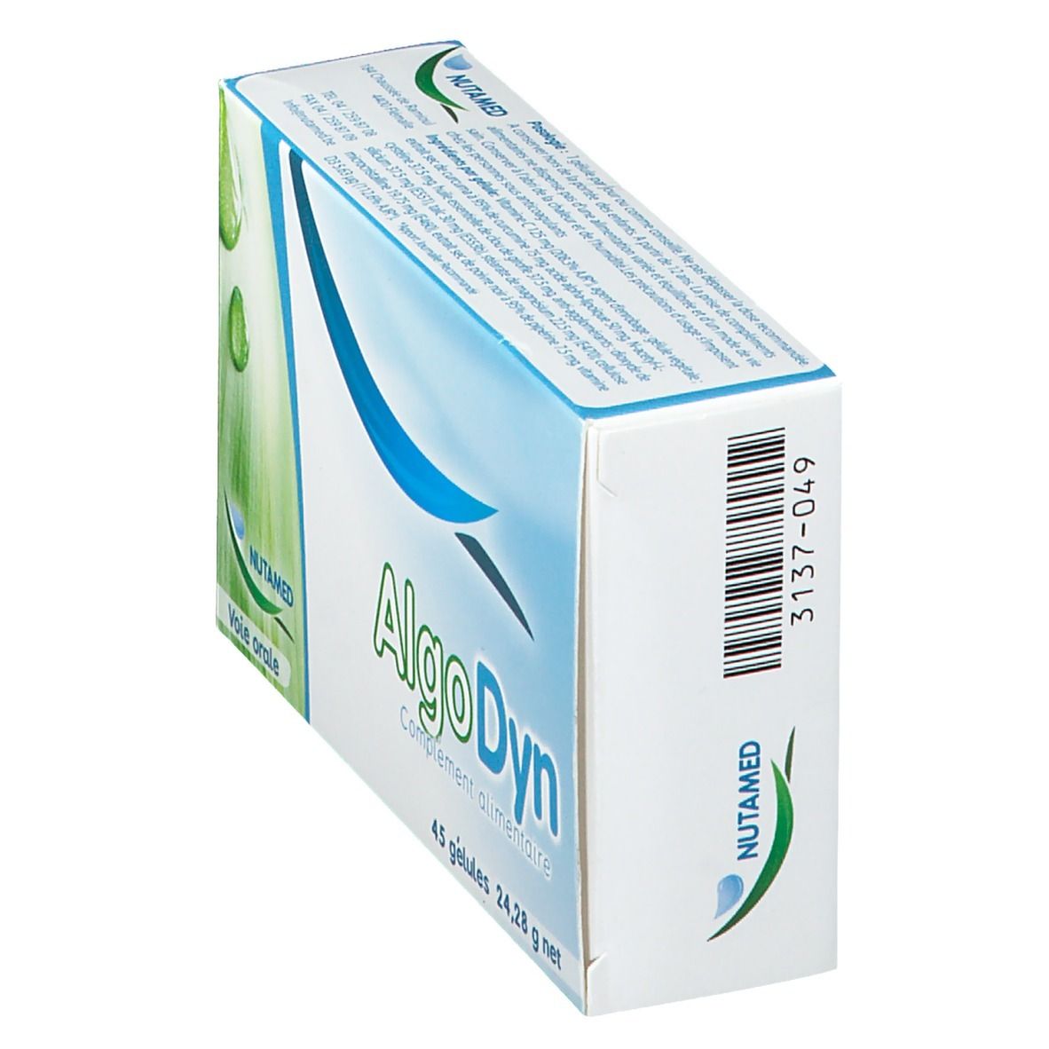 Boîte de complément alimentaire Algodyn. Contient 45 gélules. Marque Nutamed.
