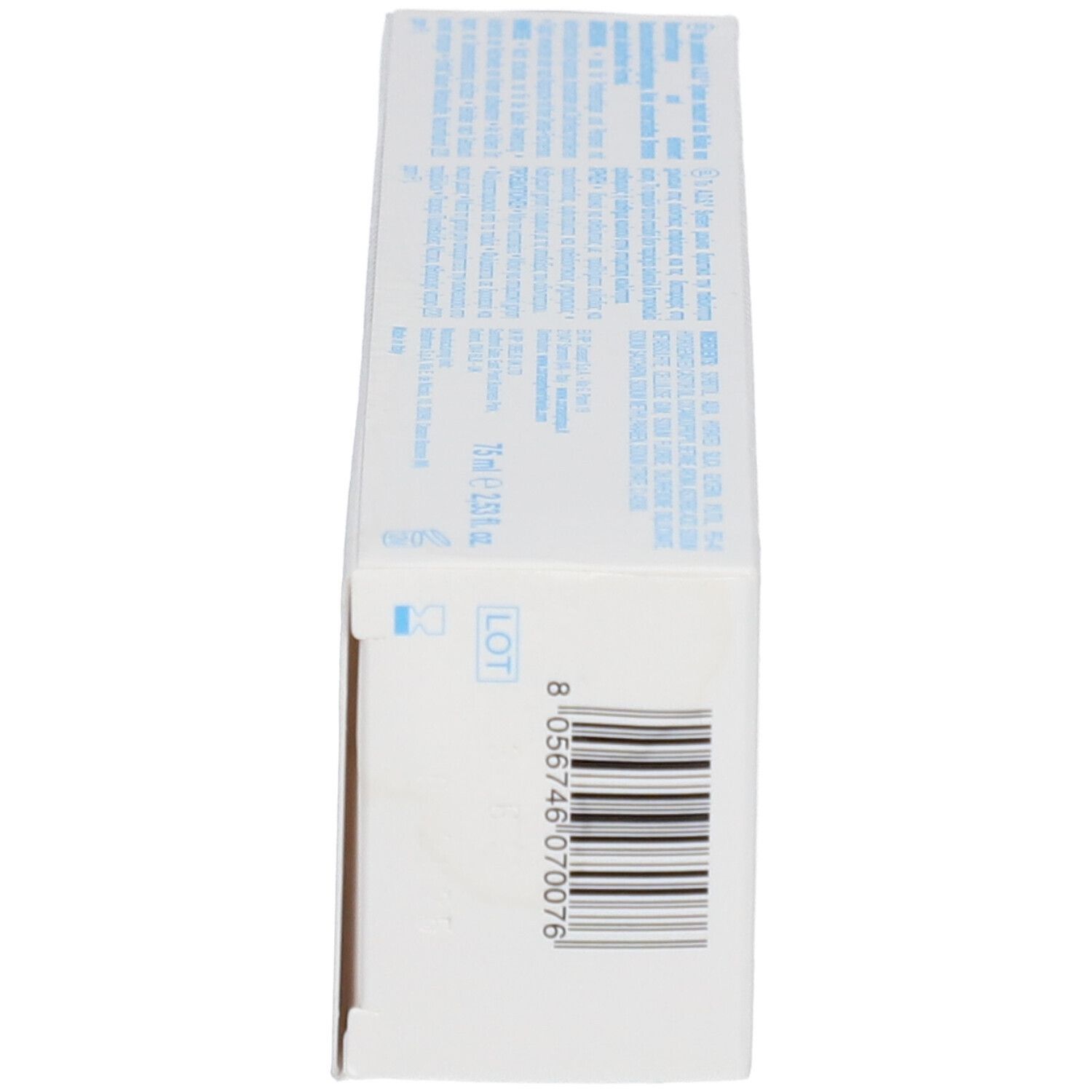 Rückseite der Schachtel für CURASEPT ADS 705 Zahncreme. Enthält Text, Barcode und Informationen.