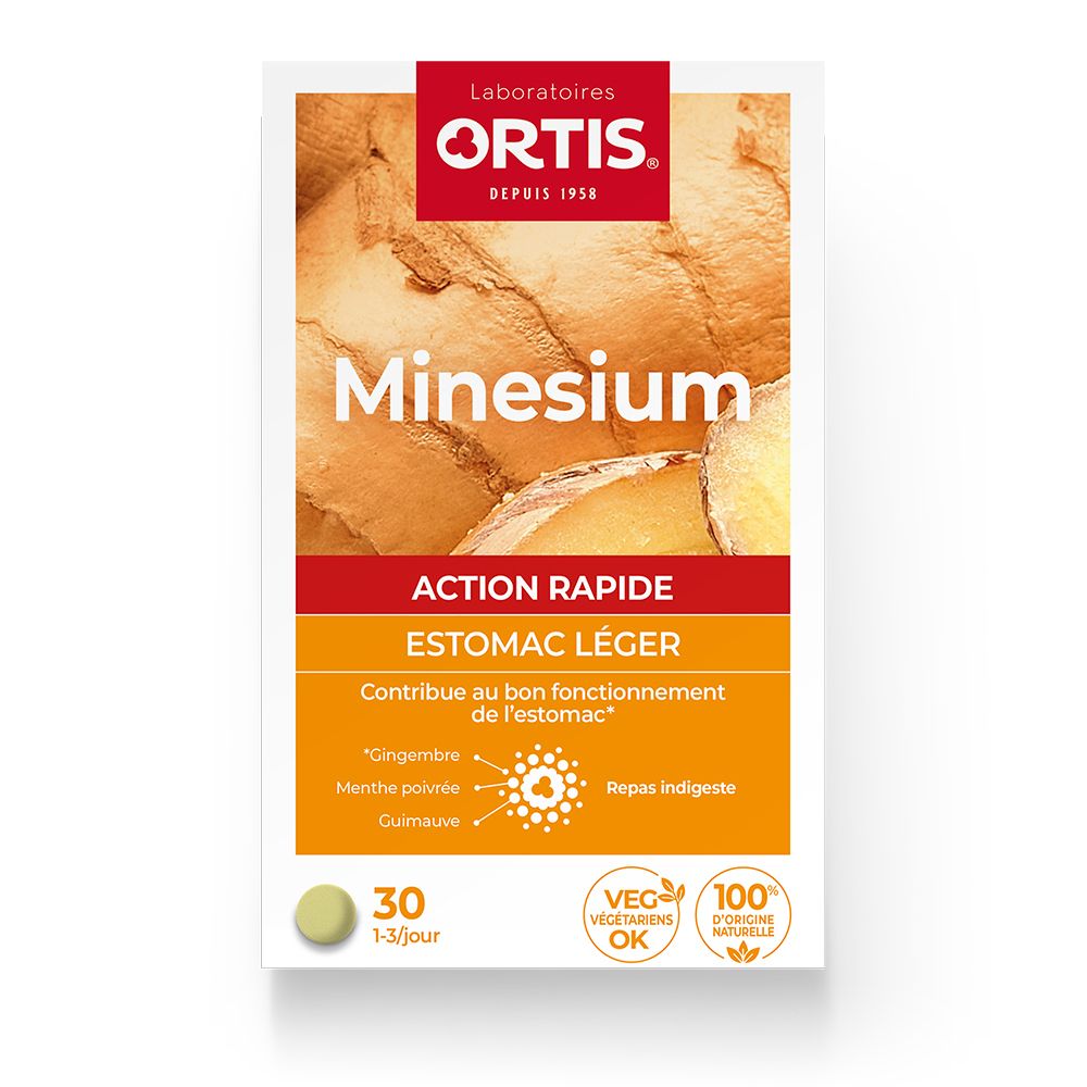 Boîte Ortis Minesium. 30 comprimés. Action rapide. Végétarien et 100% d'origine naturelle.