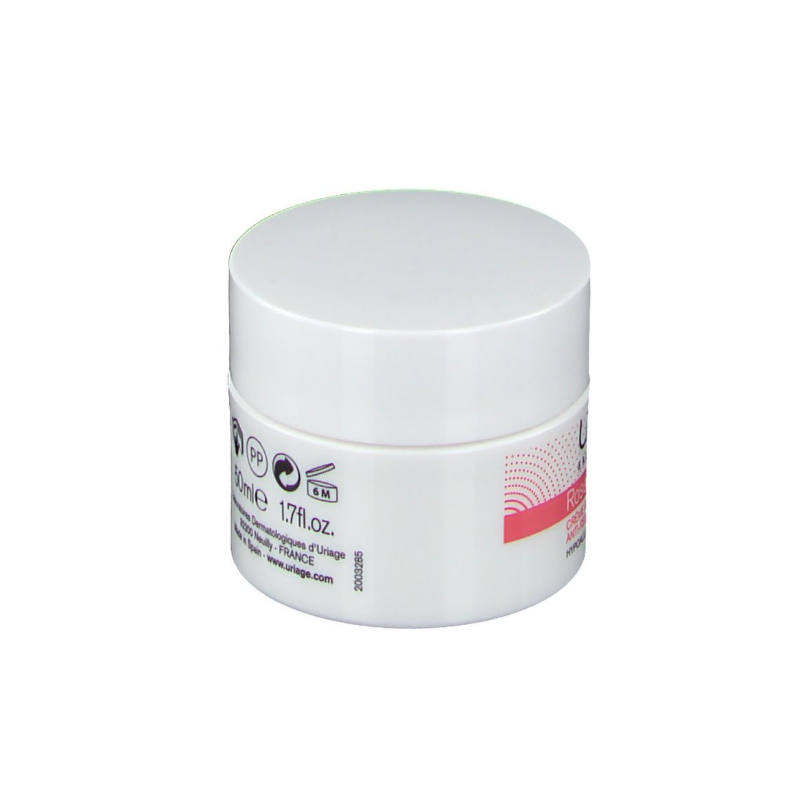 Uriage Roséliane Crème Riche. Pot blanc avec couvercle. Dos avec texte et logos. 50ml.