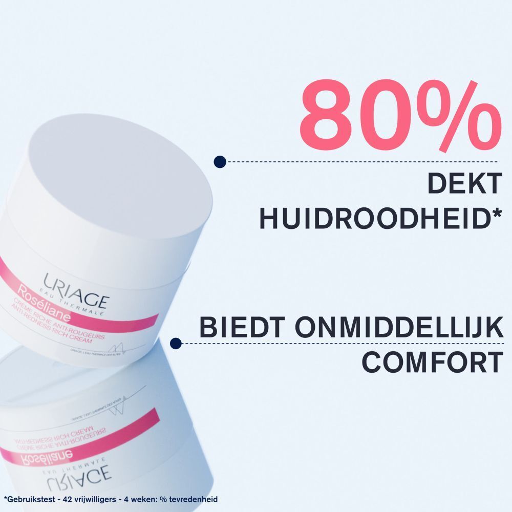 Uriage Roséliane Crème. Witte pot. Tekst en logo's. 80% dekt roodheid af.