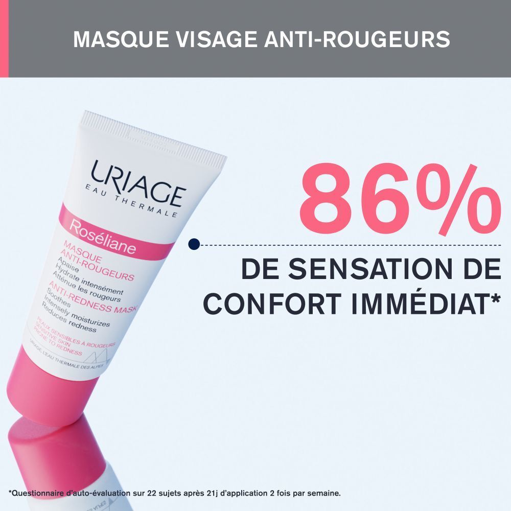 Boîte blanche Uriage Roséliane Masque Anti-Rougeurs. Informations produit. 40ml, 1.35 fl.oz.