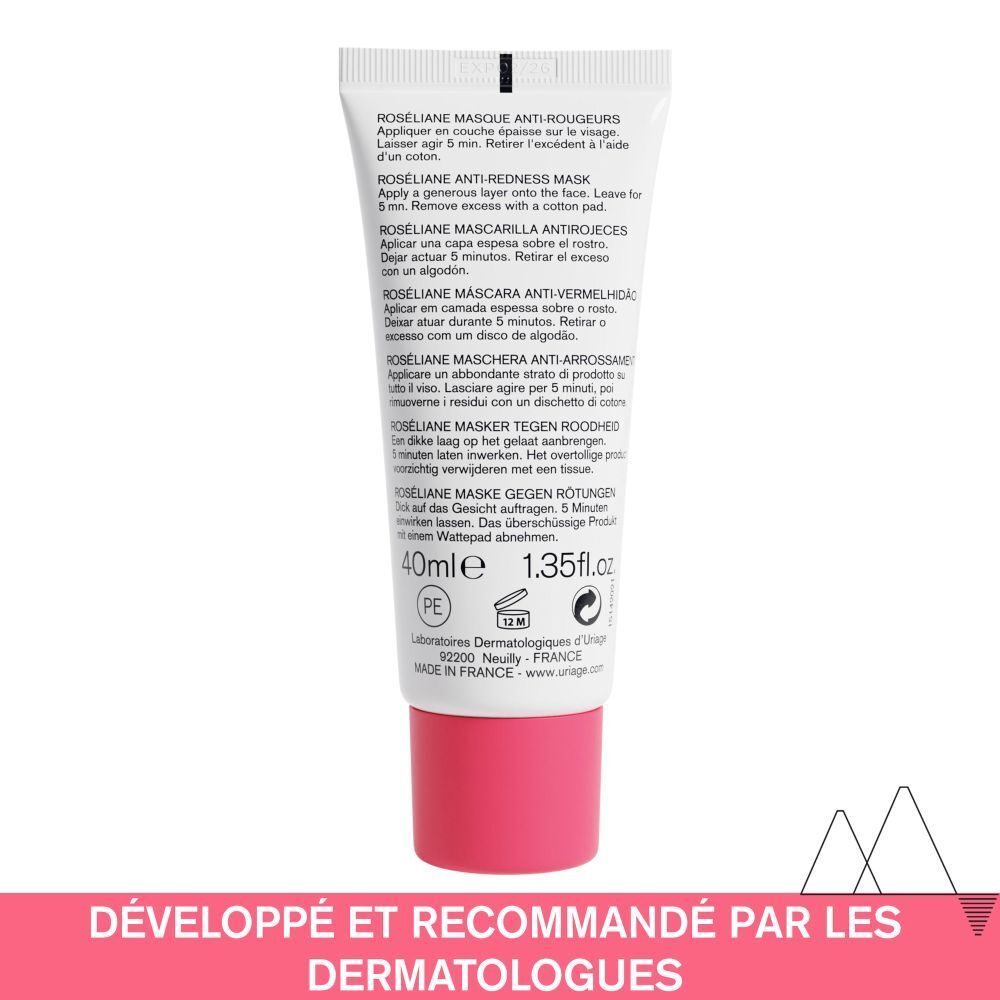 Boîte blanche Uriage Roséliane Masque Anti-Rougeurs. Informations produit. 40ml, 1.35 fl.oz.