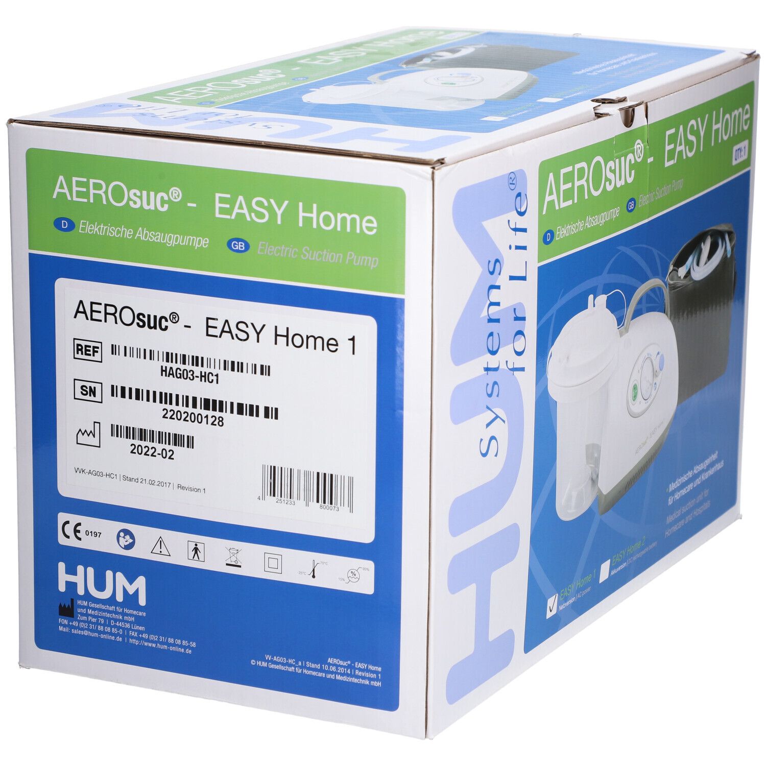 HUM AEROsuc EASY Home 1 elektrische Absaugpumpe, Netzversion