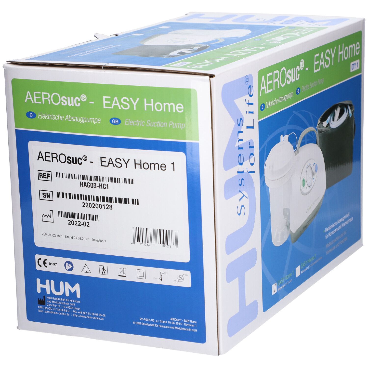 HUM AEROsuc EASY Home 1 elektrische Absaugpumpe, Netzversion