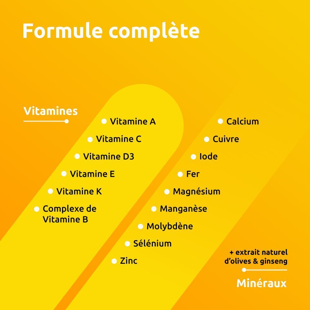 Boîte jaune "Supradyn Vital 50+". Contient 30 comprimés effervescents.